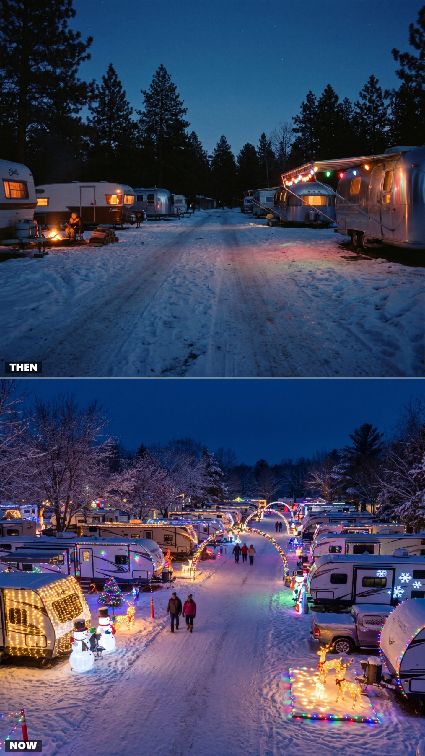 Christmas Night at the Campground: A Few Glowing Windows vs. a Park-Wide LED Spectacle
