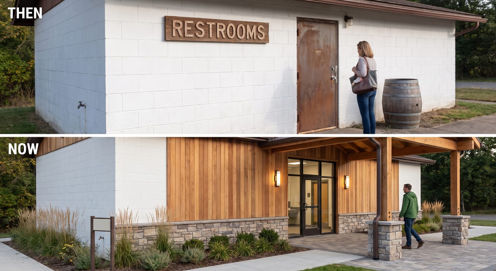The Cinder-Block Bathhouse vs. Today's Spa-Inspired Comfort Station