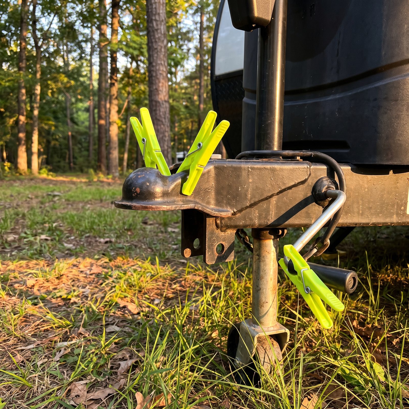 Clip Fluorescent Clothespins to Low Hitch Parts to Prevent Shin Strikes