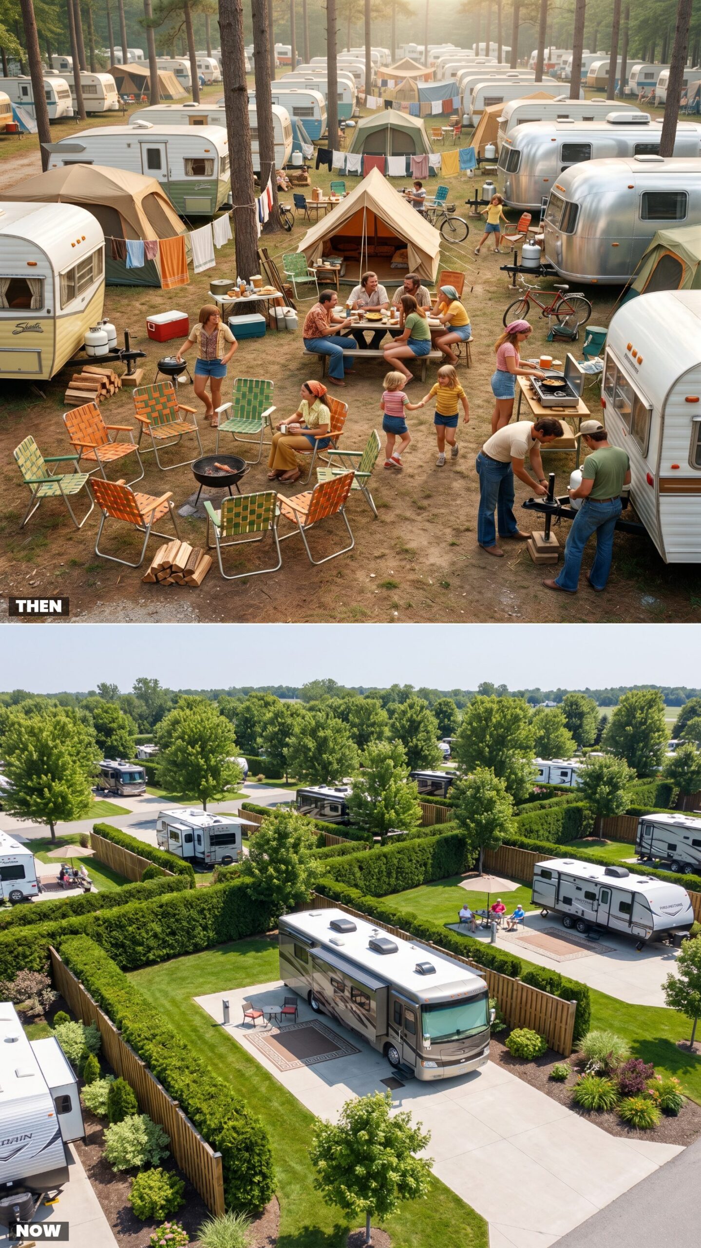 Closely Packed Campsites vs. Today's Landscaped Privacy Lots