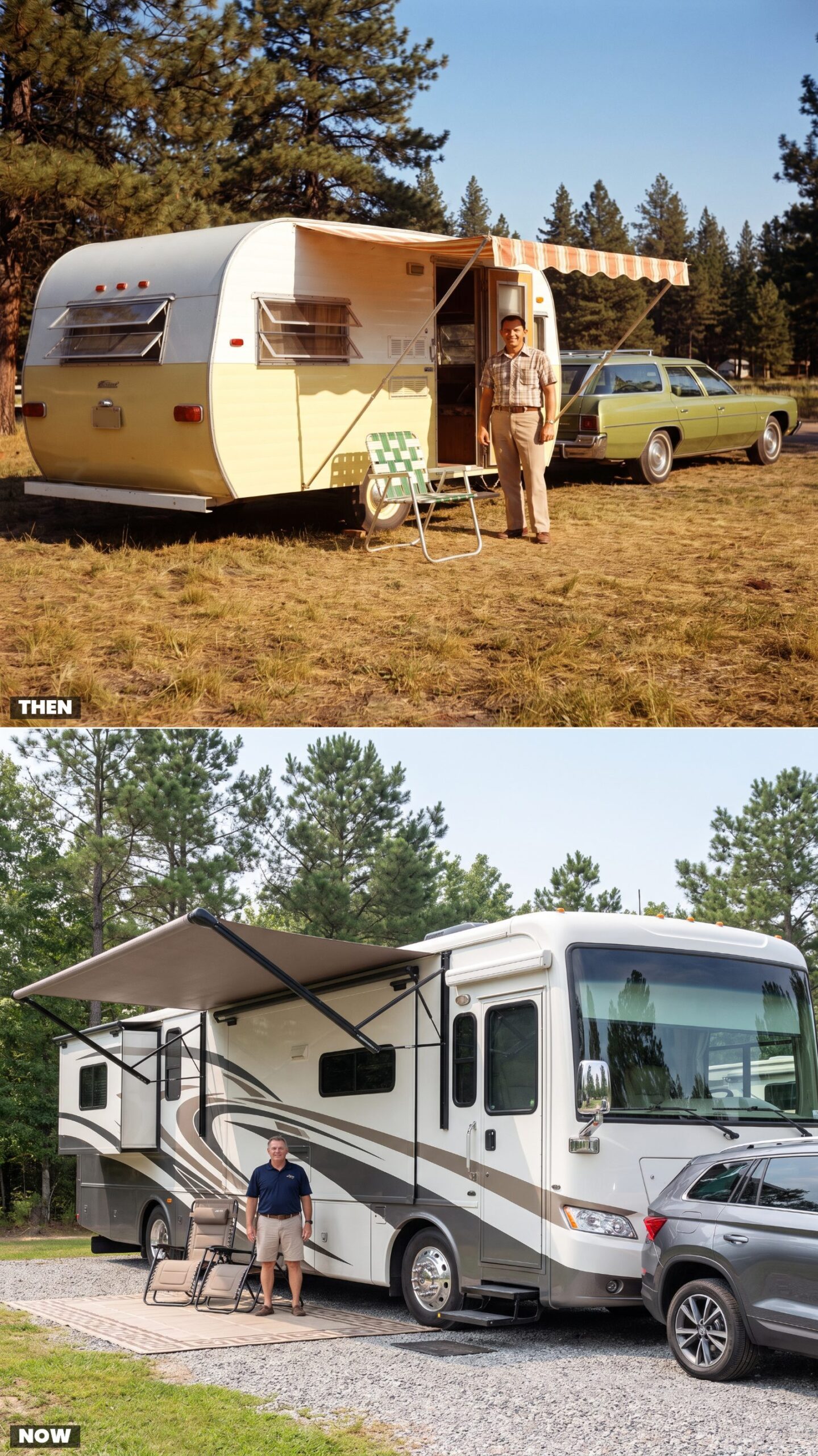 The Compact Travel Trailer vs. Today's Towering Luxury Motorhome