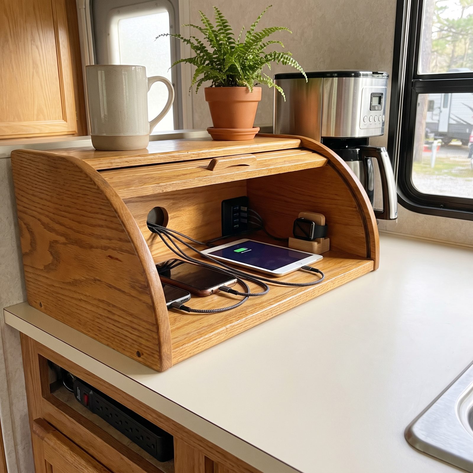 Convert a Wooden Bread Box With a Rear Cable Slot Into a Charging Station