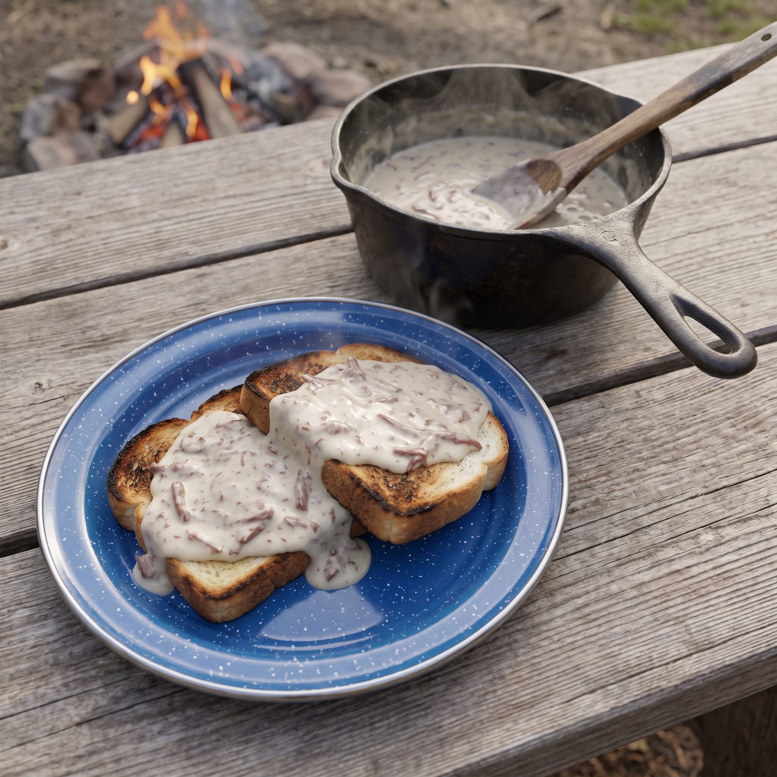 Creamed Chipped Beef on Campfire Toast