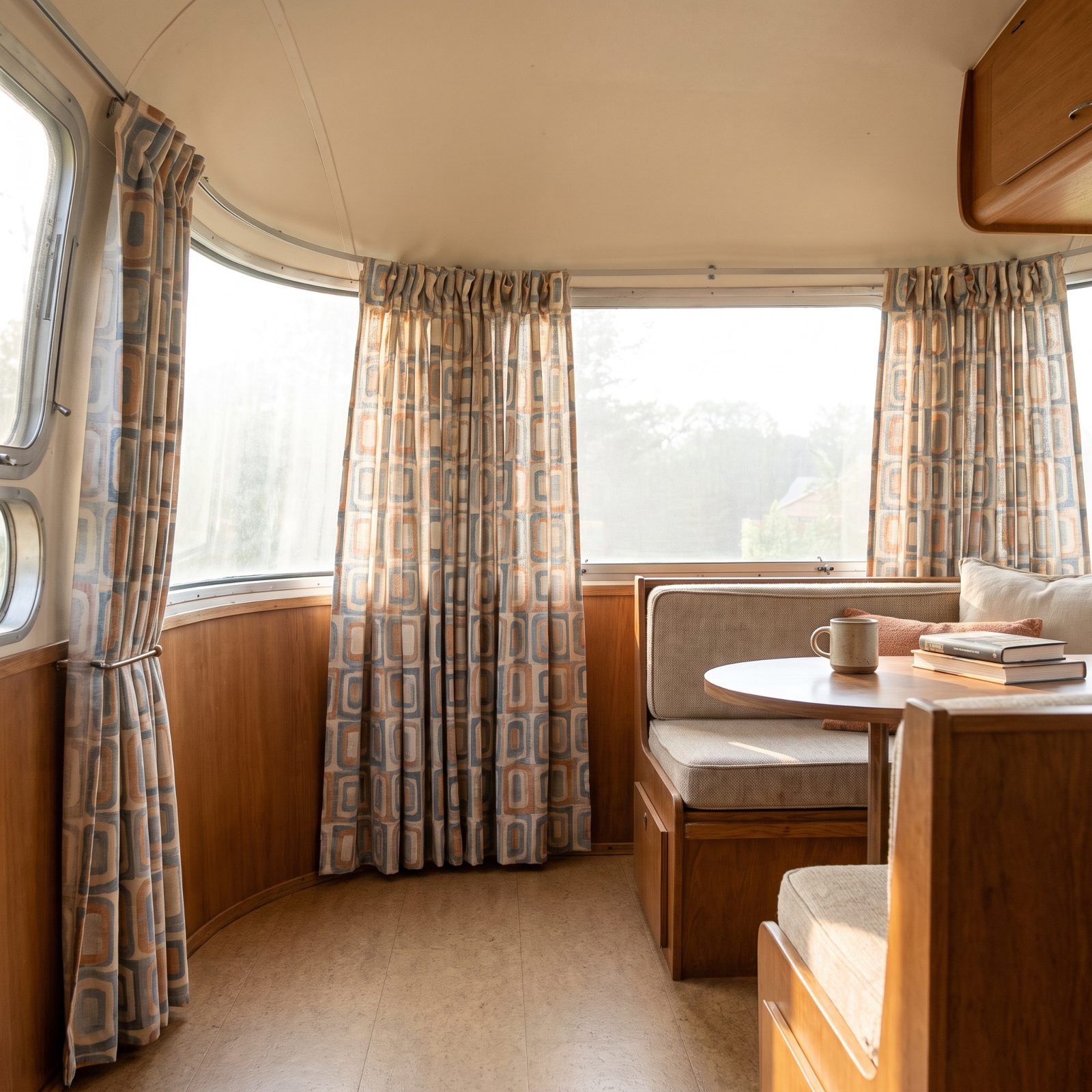 Curtains Cut to Hug the Curved Panoramic Windows