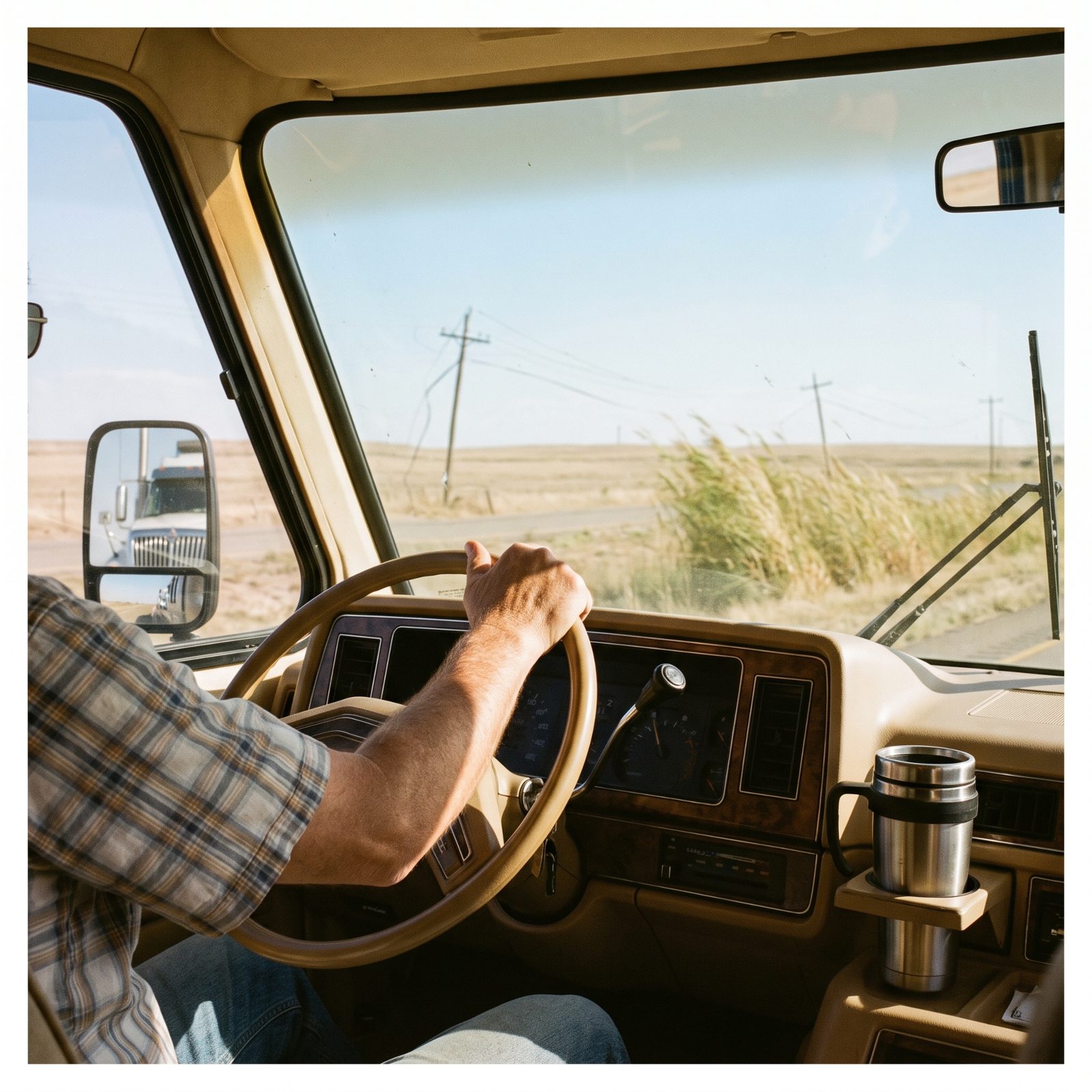 Dad Fighting Crosswinds With Both Hands on the Wheel