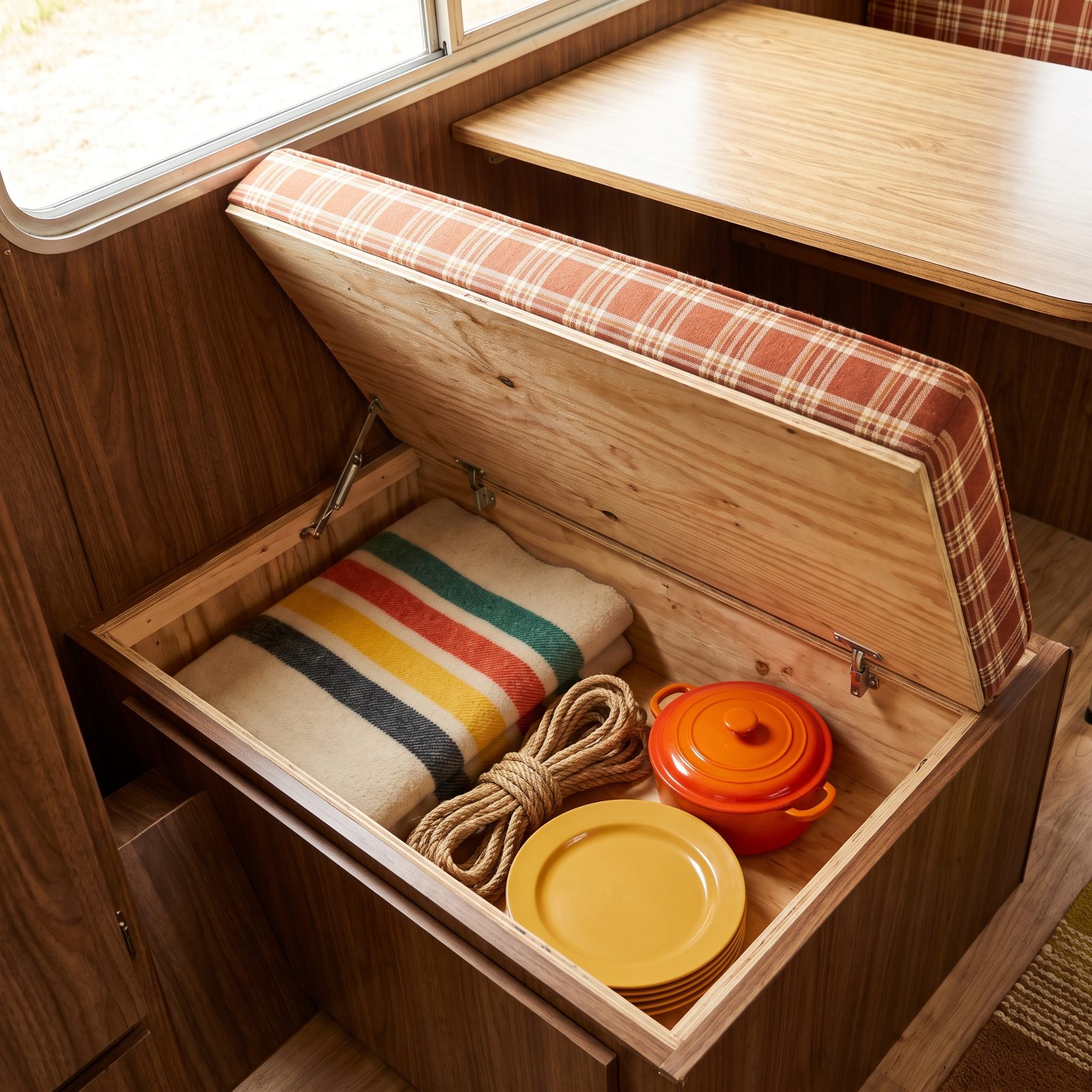 Deep Storage Lockers Beneath Dinette Benches