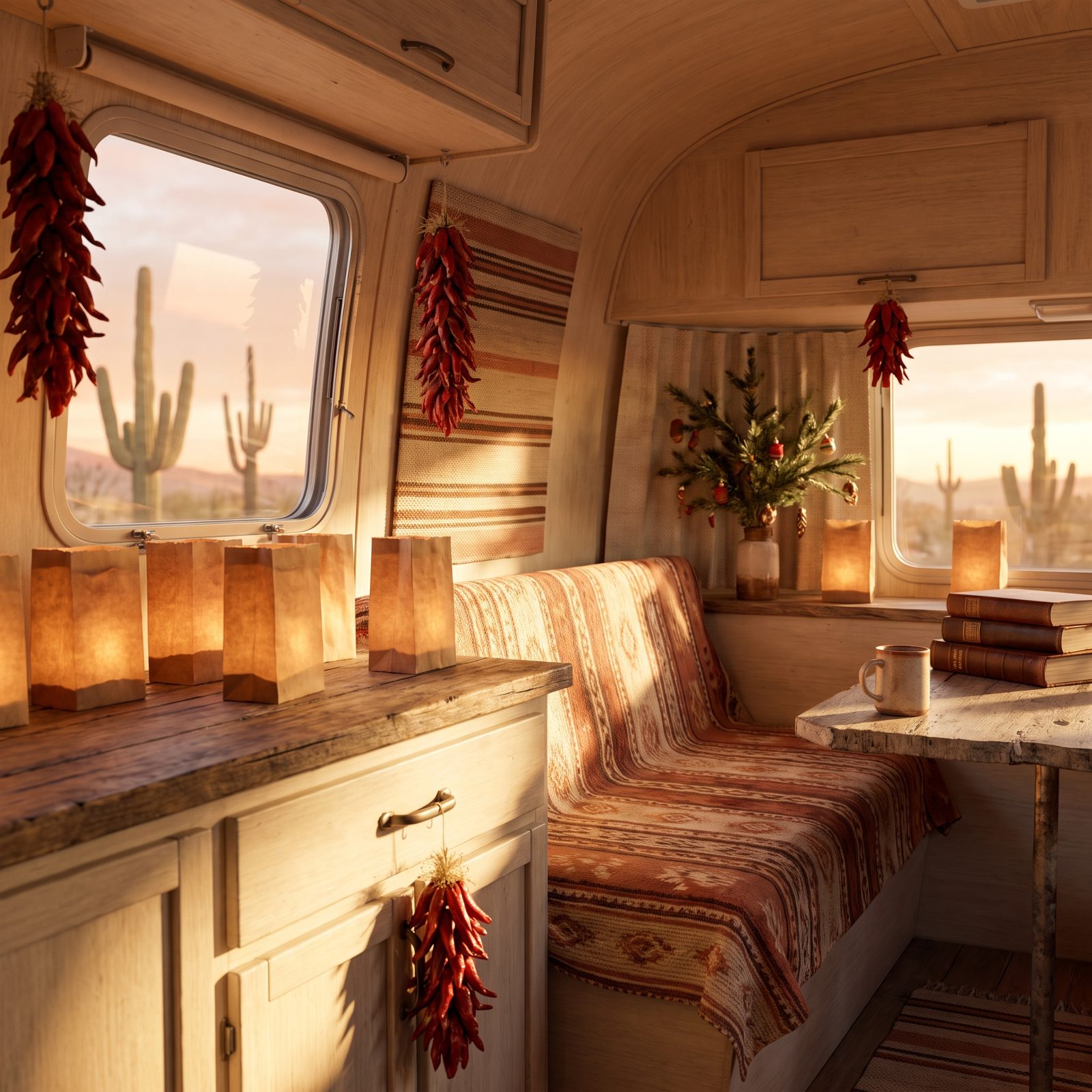 A Desert RV With a Southwest Christmas of Luminarias and Chile Ristras