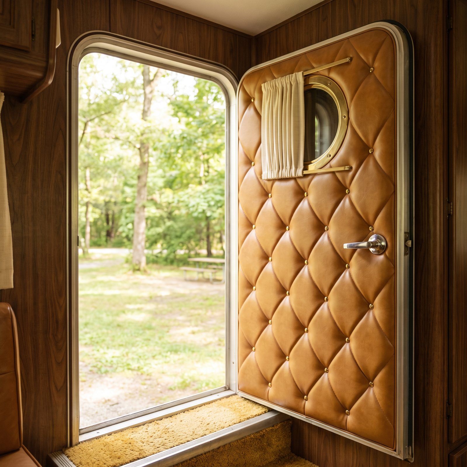 Diamond-Tufted Entry Doors That Looked Like a Headboard