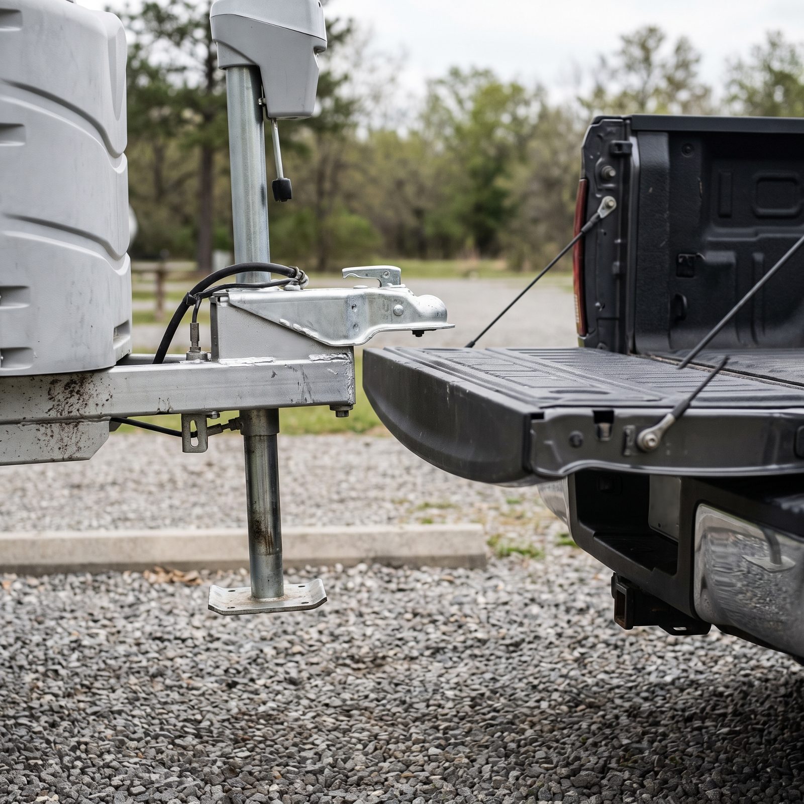 Dropping a Pickup Tailgate Without Checking the Tongue Jack Can Cause a Collision