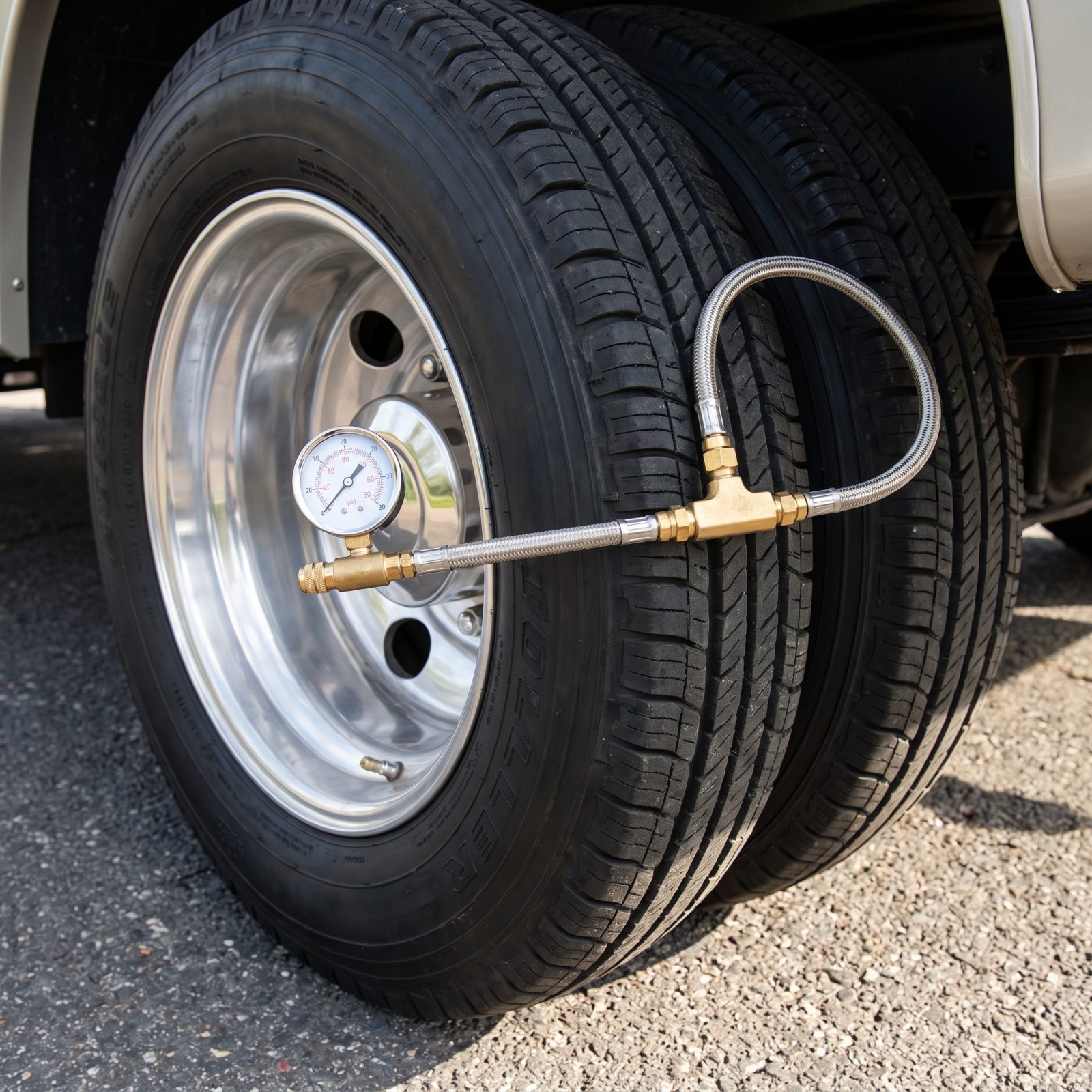 A Dual-Tire Pressure Equalizer With a Visible Gauge