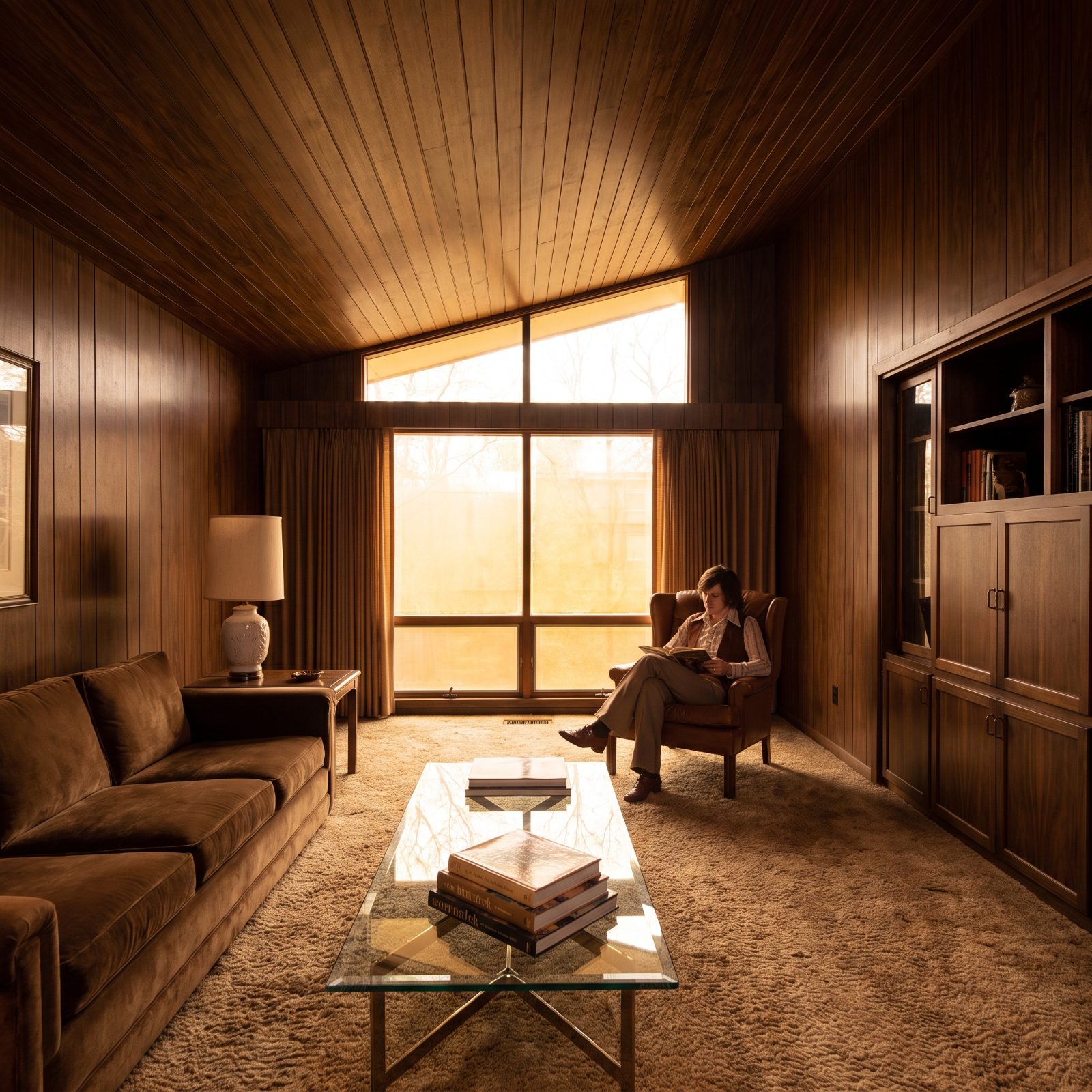 Faux-Wood Paneling Running Floor to Ceiling