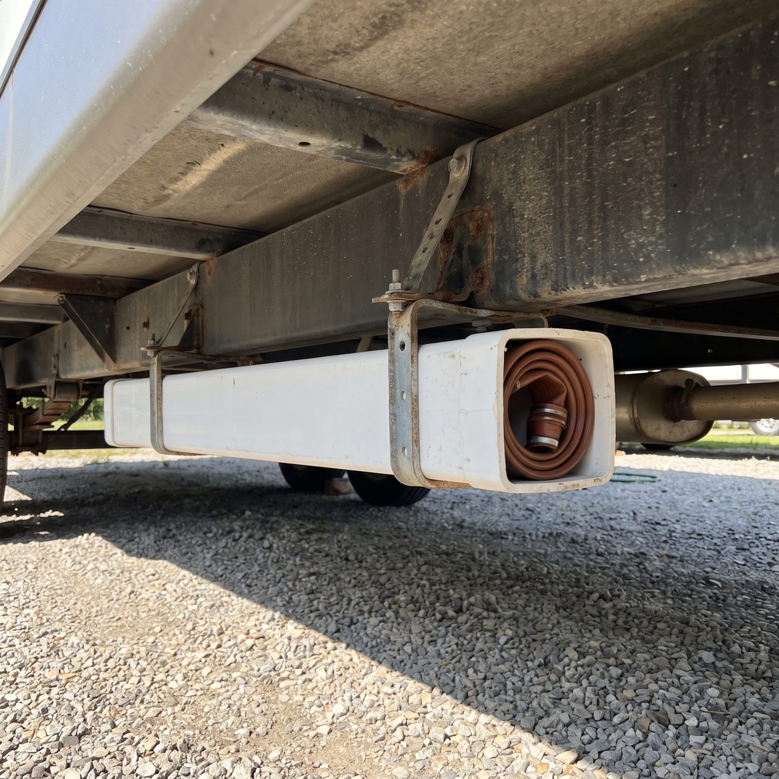 A Fence-Post Sewer-Hose Carrier Mounted Under the Chassis