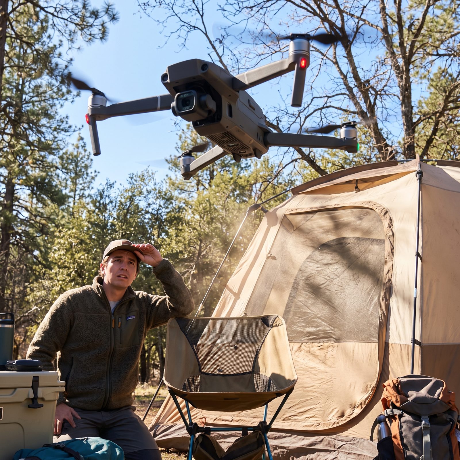Flying a Drone Low Over Occupied Campsites
