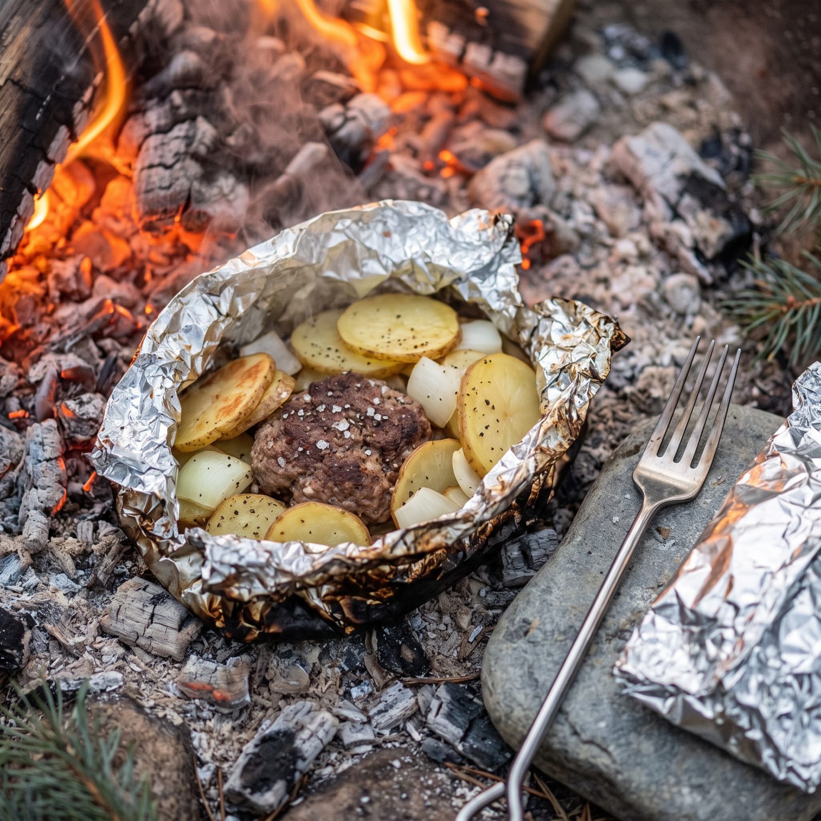 Foil-Packet Hamburger Patties With Sliced Potatoes