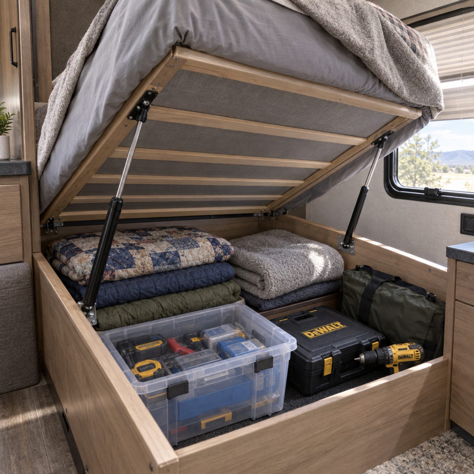 Gas Struts That Lift and Hold the Bed Platform