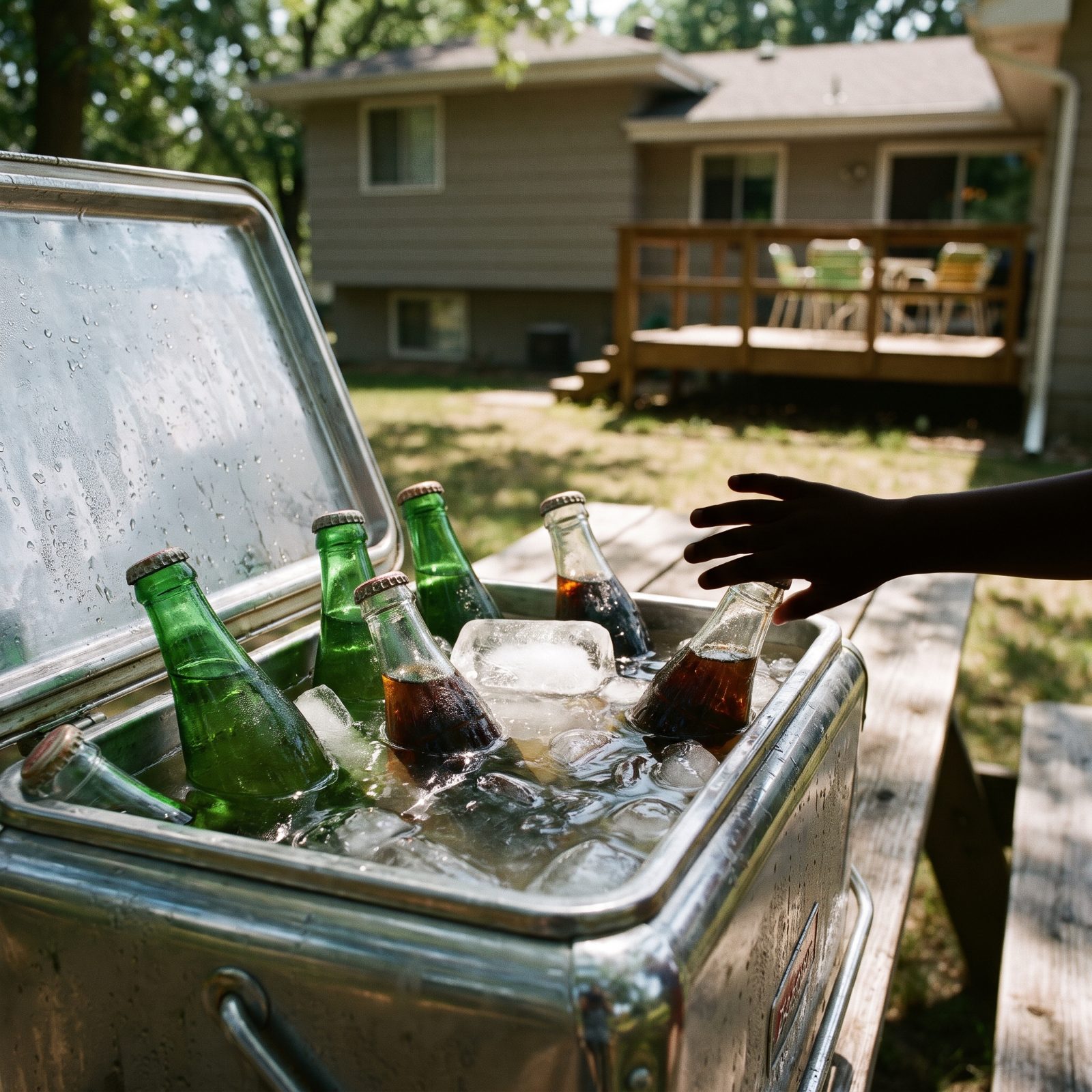 Glass Bottles of Soda Bobbing in the Cooler