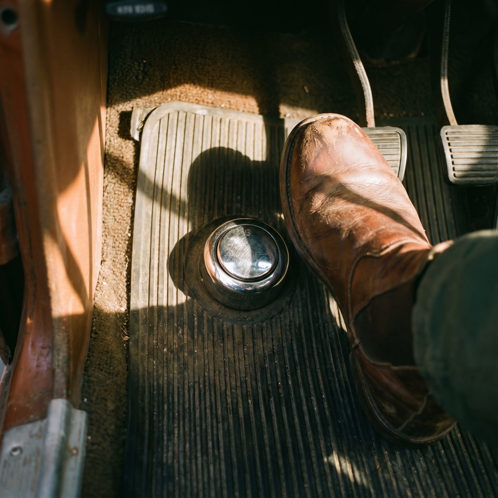 A Headlight Dimmer Switch Mounted on the Floor