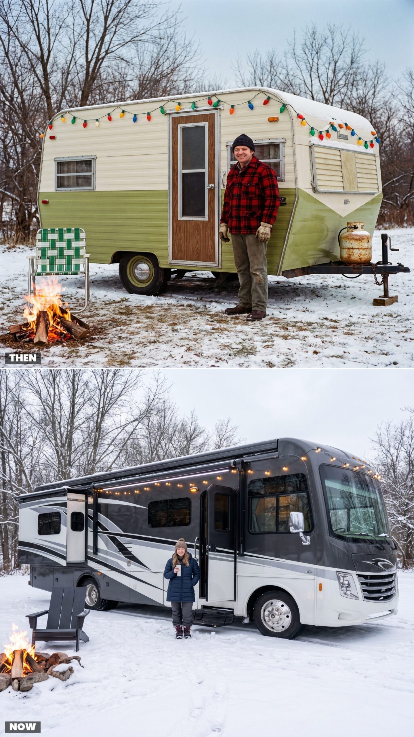 Holiday Camping Rigs: Wood-Paneled Travel Trailers vs. Luxury Motorhomes