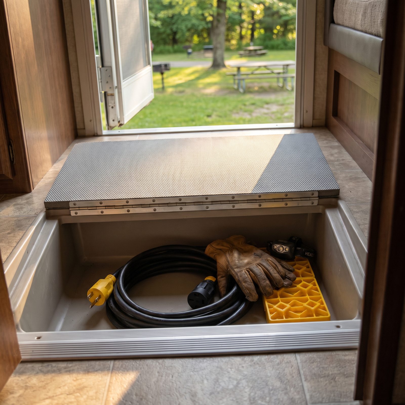 A Hollow Entry Step Converted Into a Storage Compartment