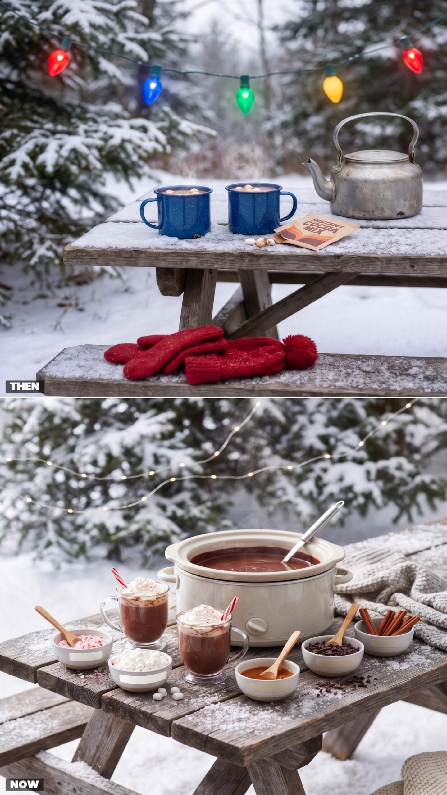 Hot Chocolate: Powdered Mix in Enamel Mugs vs. Elaborate Cocoa Stations