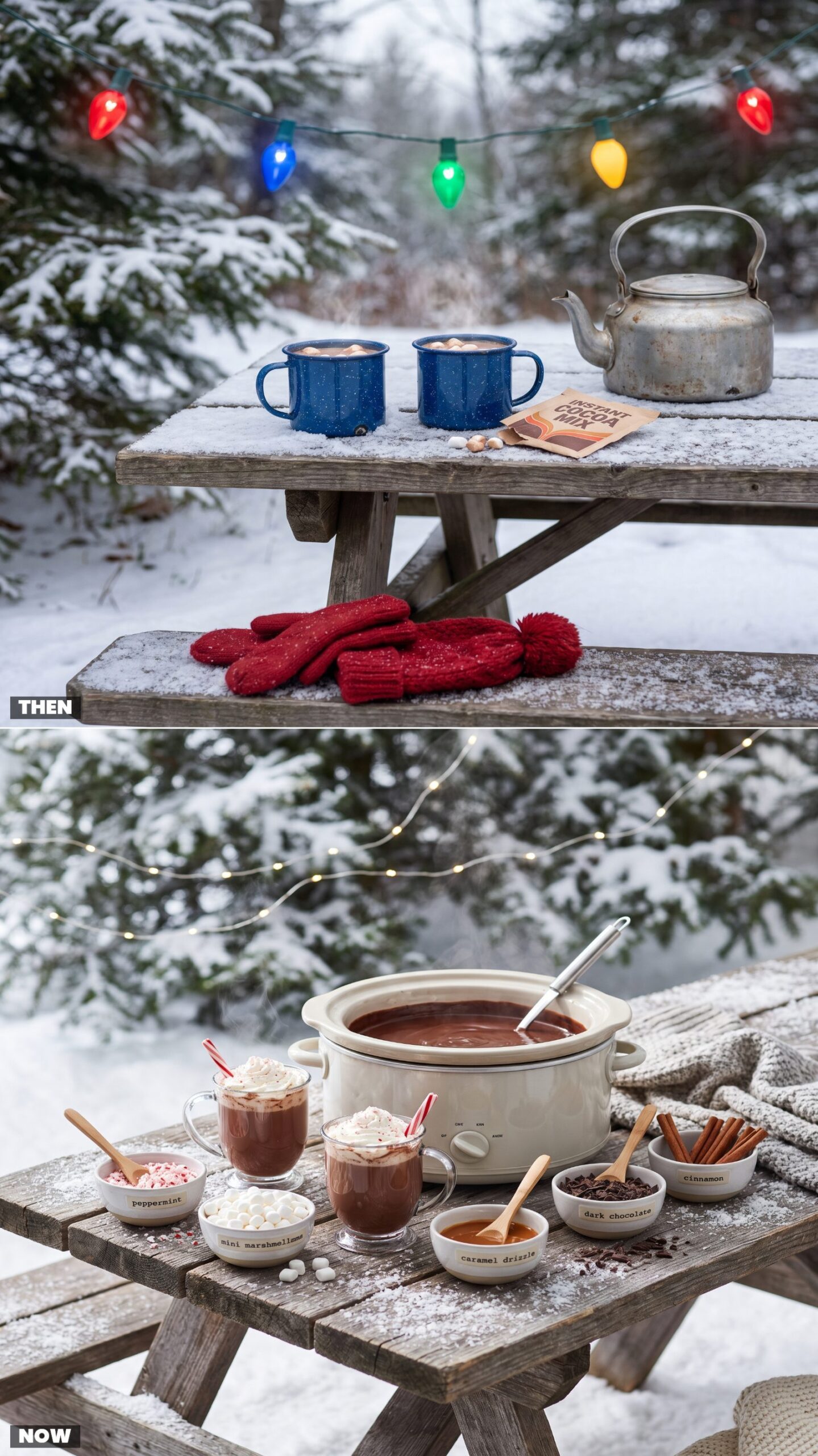 Hot Chocolate: Powdered Mix in Enamel Mugs vs. Elaborate Cocoa Stations