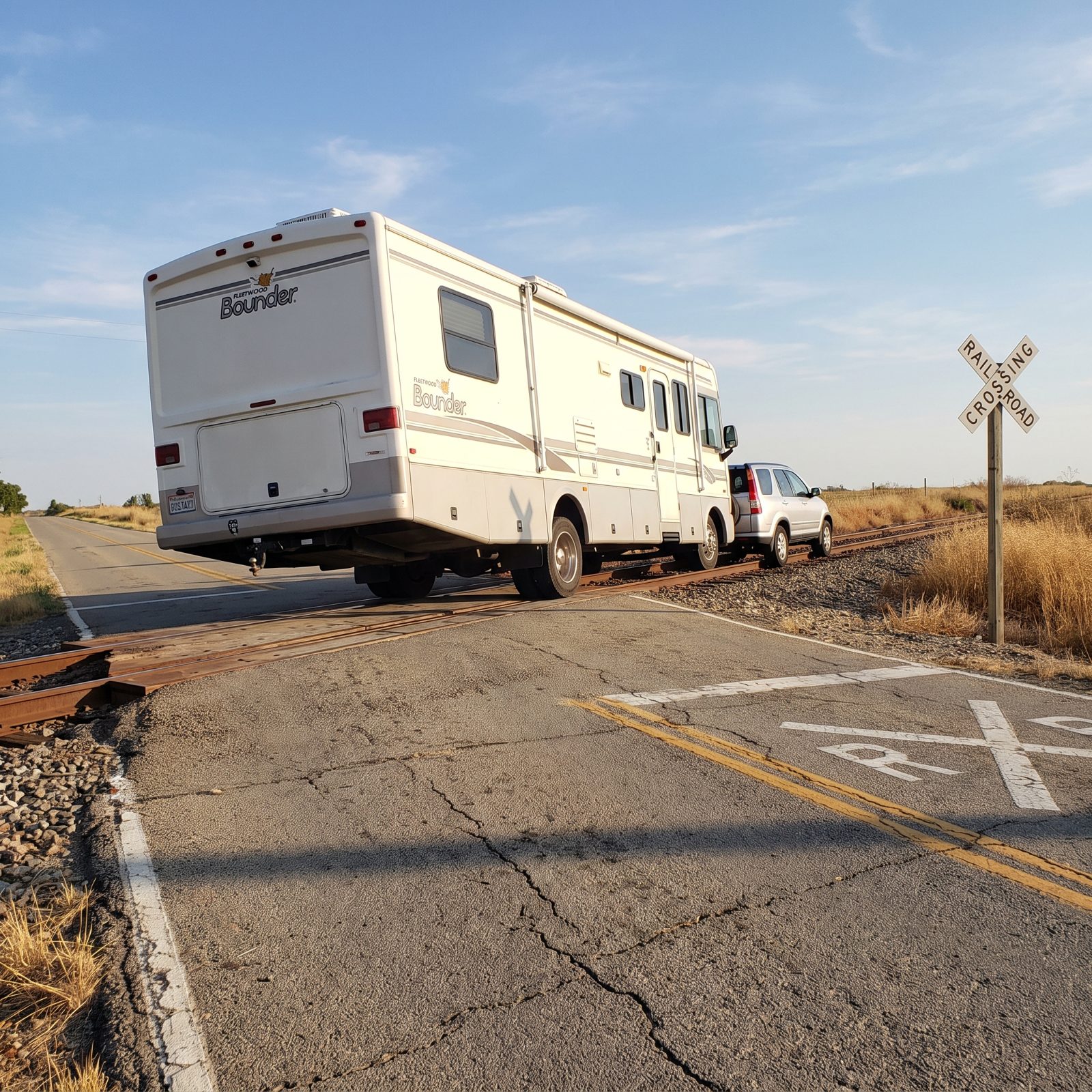 Humped Railroad Crossings That High-Center a Long Overhang