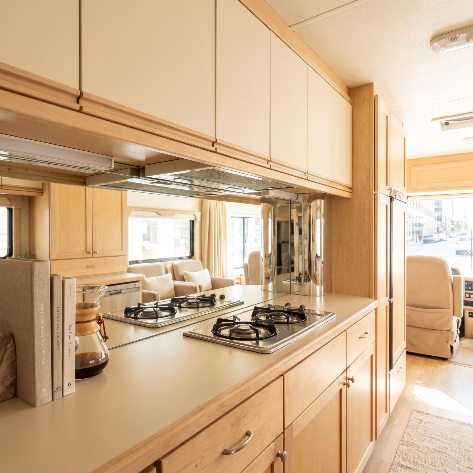 Install One Continuous Mirrored Backsplash to Reflect the Galley
