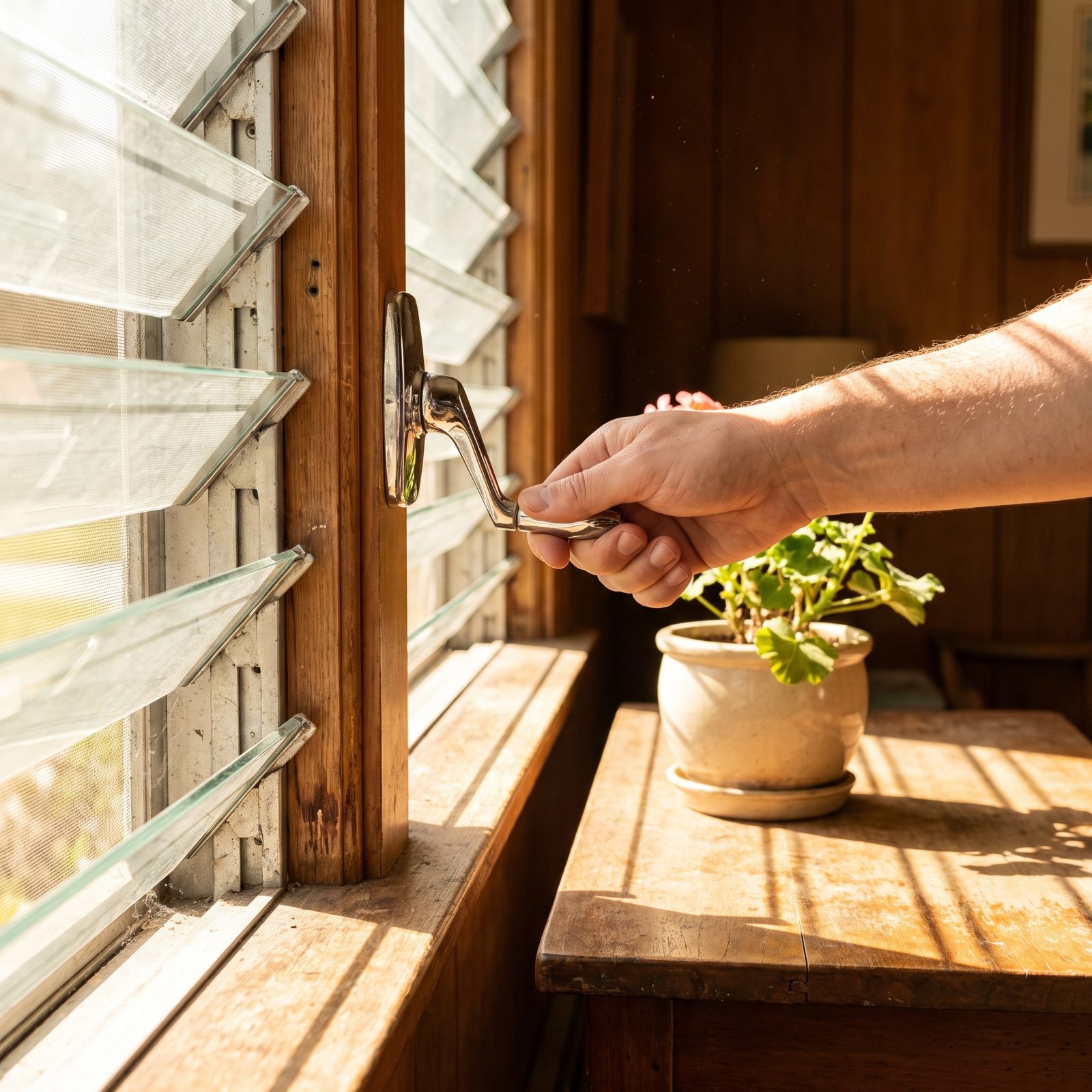 Jalousie Windows With Crank Handles