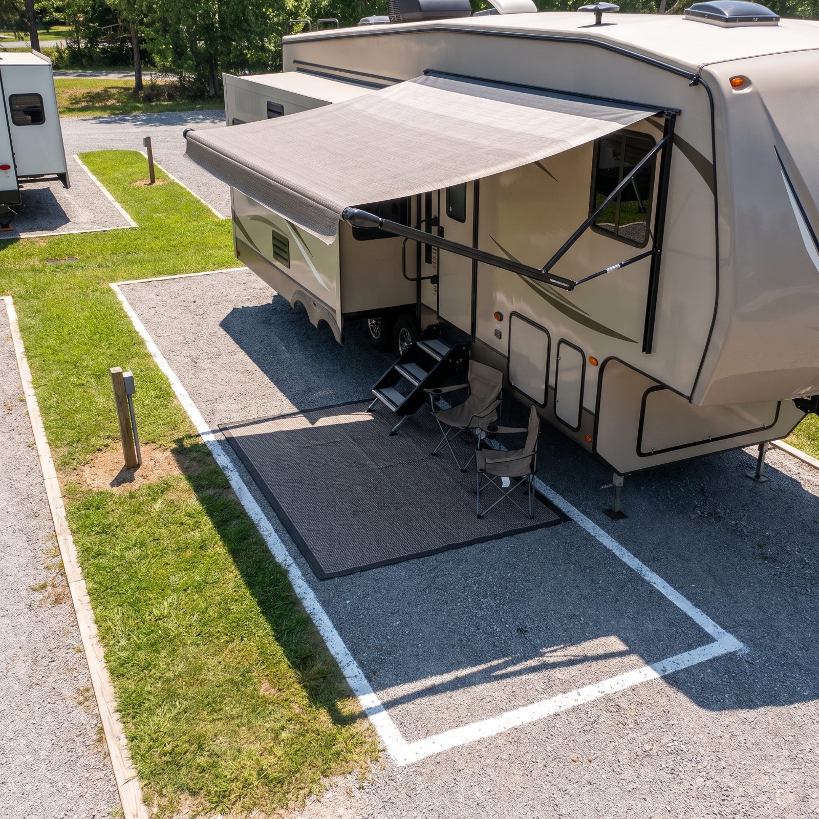 Keep Slides, Awnings, and Rugs Inside the Assigned Site