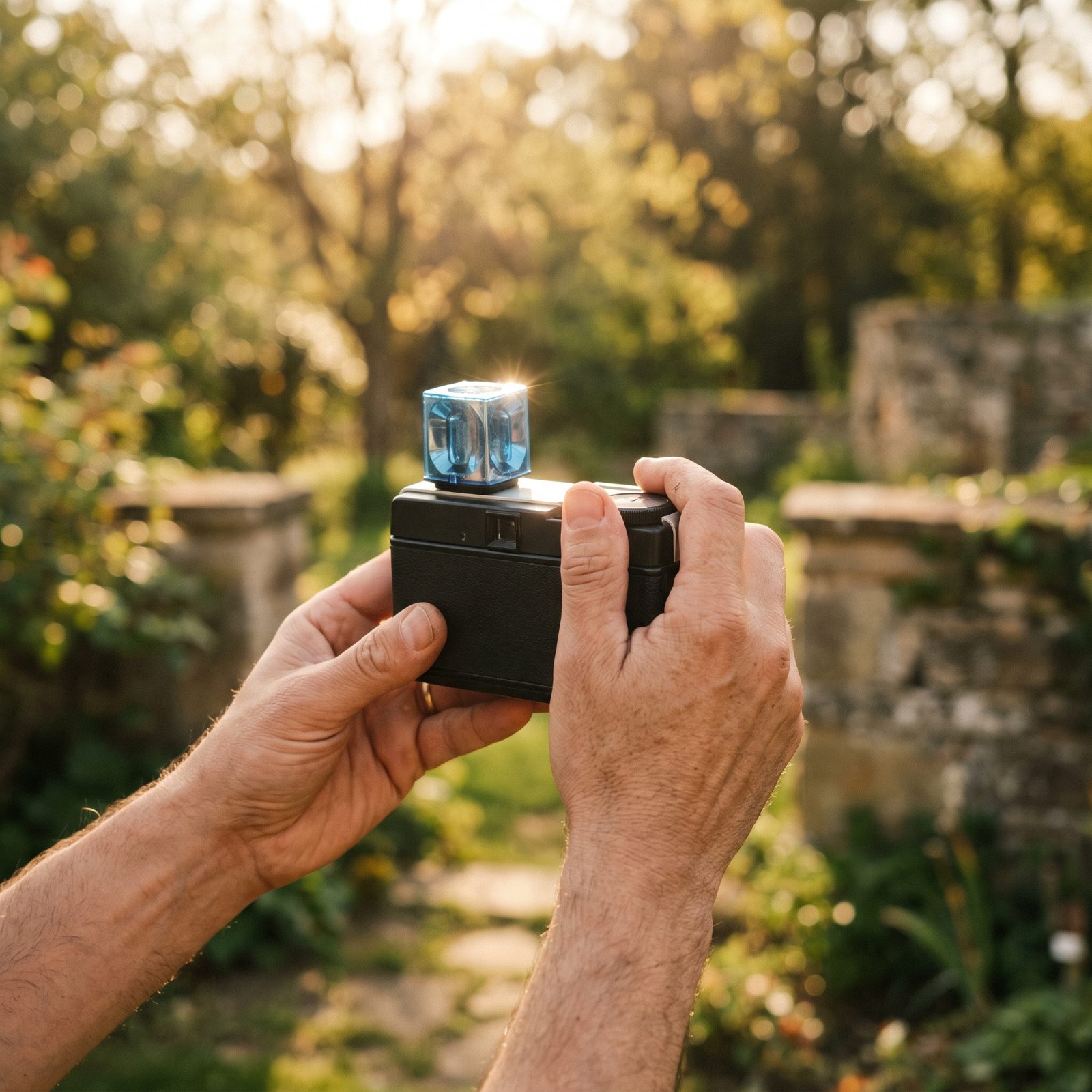 A Kodak Instamatic Camera With Blue Flashcubes