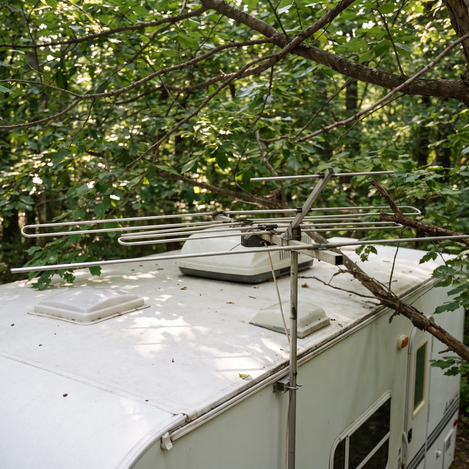 Leaving a Roof Antenna Raised Can Catch Branches During Arrival
