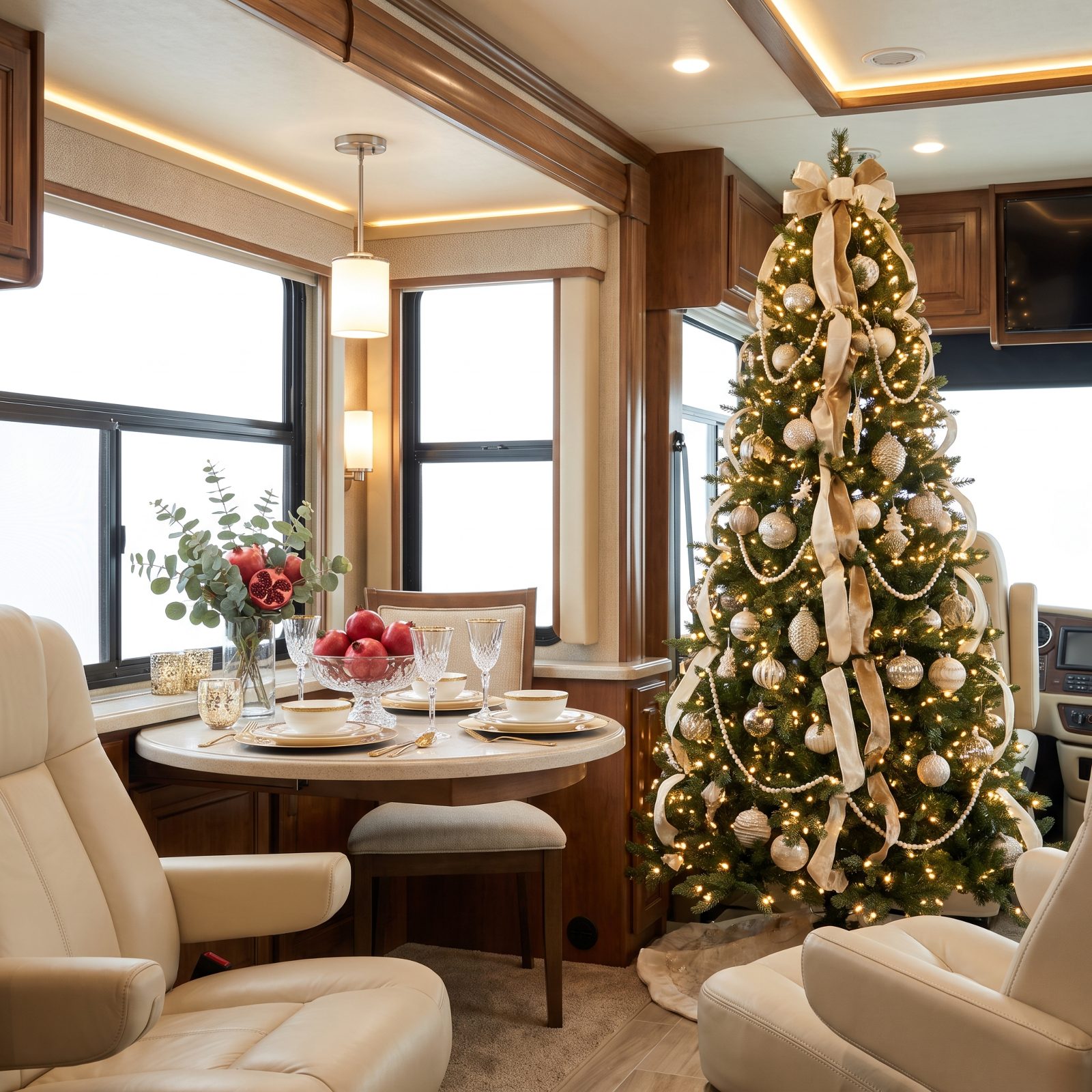 A Luxury Class A With a Gold-and-Ivory Tree and Candlelit Dining Table