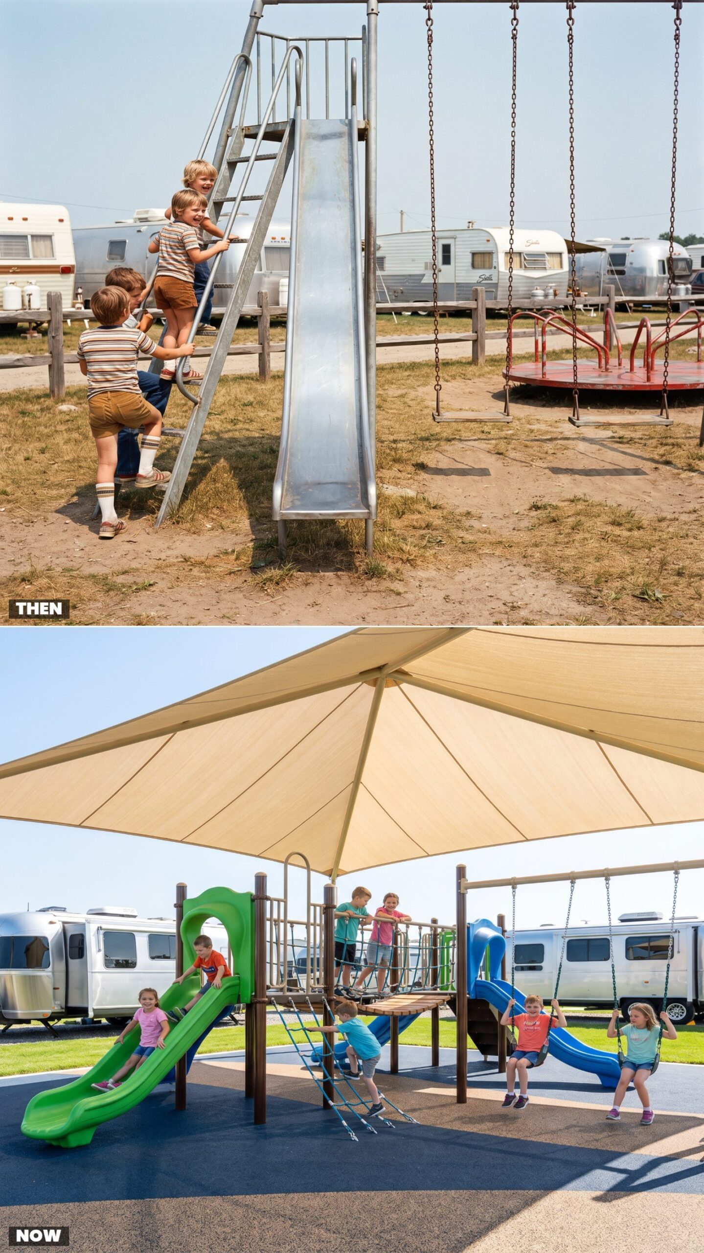 The Metal-Slide Playground vs. Today's Safety-Surfaced Adventure Playground