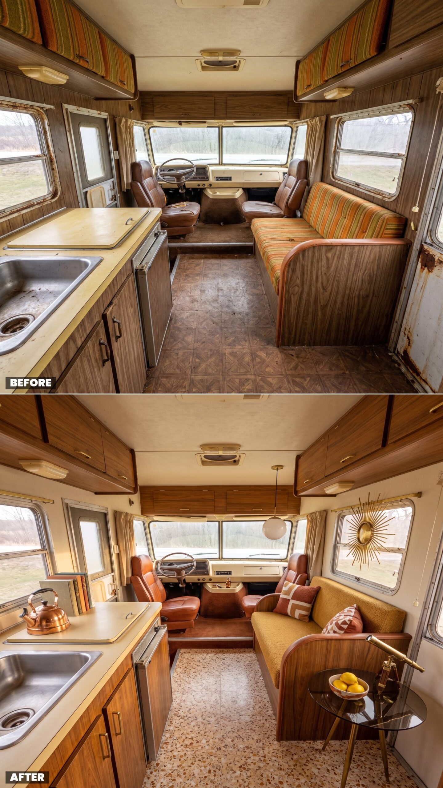 Mid-Century Camper Lounge in Teak and Mustard