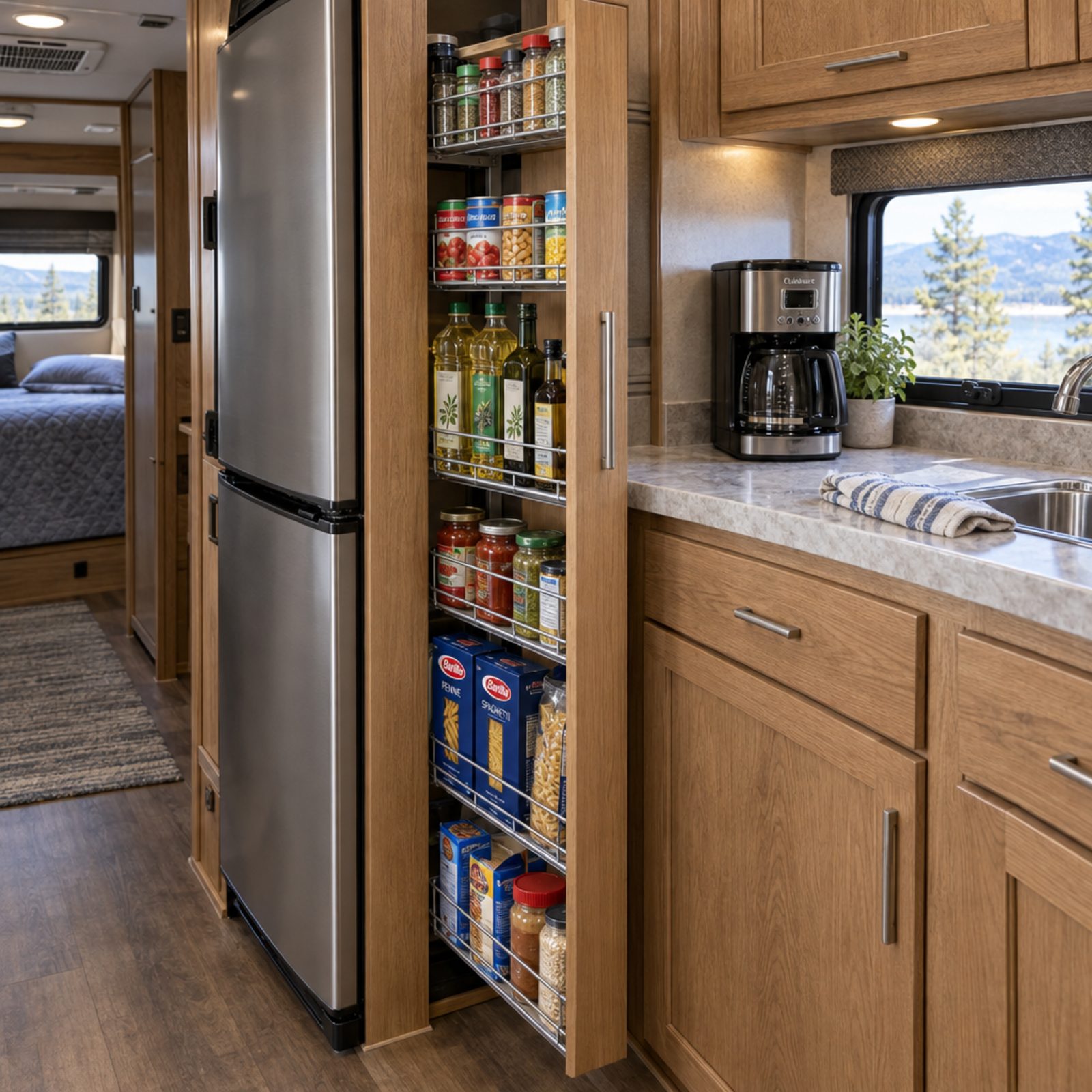 A Narrow Pull-Out Pantry Installed in a Filler Panel