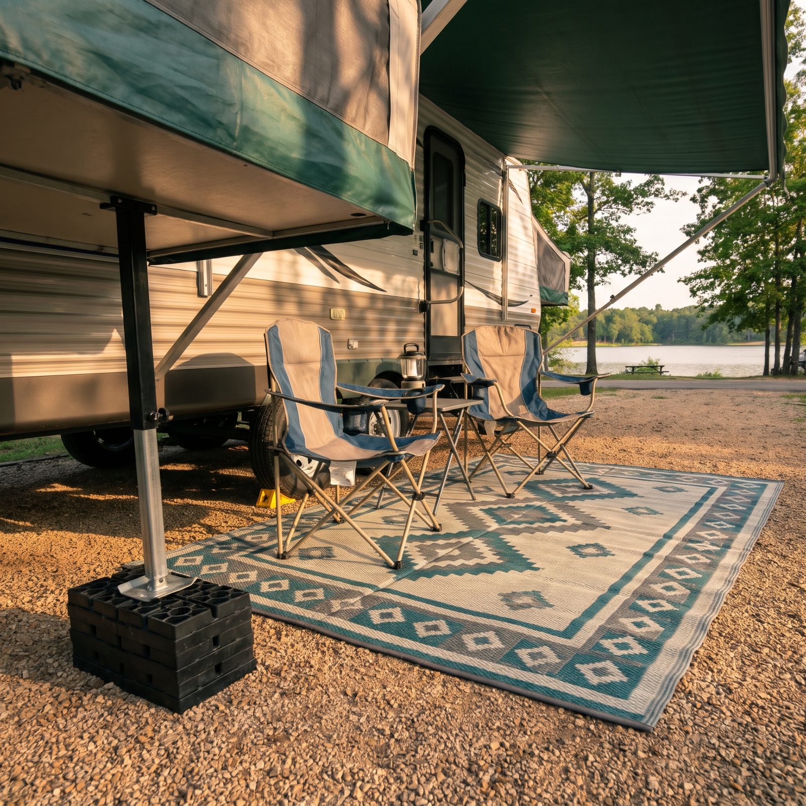 An Outdoor Rug and Leveling-Foot Pads for the Site That Isn't Flat