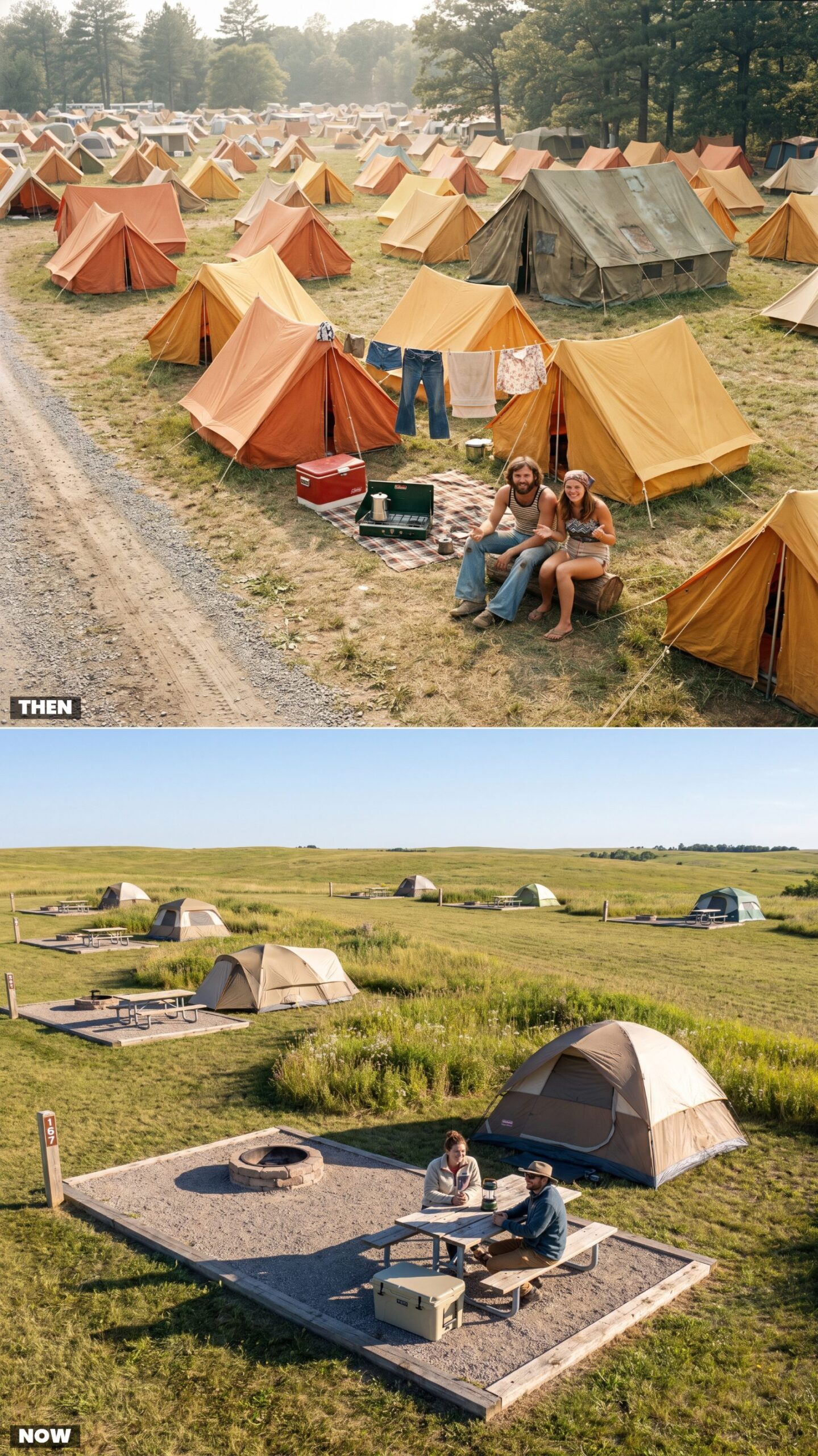 The Overflow Tent Field vs. Today's Designated Tent-Camping Zone