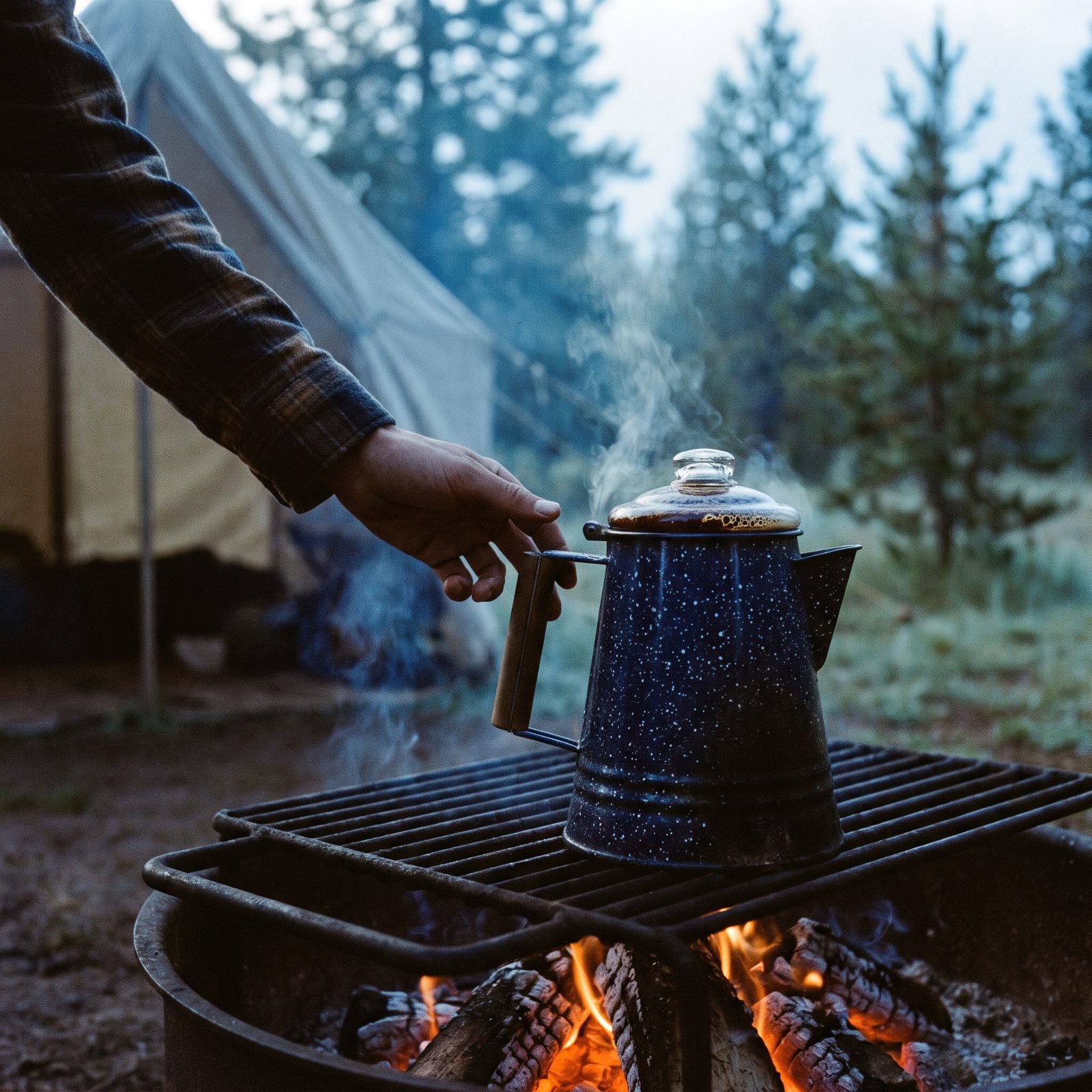 The Percolator Coffee Pot on the Campfire