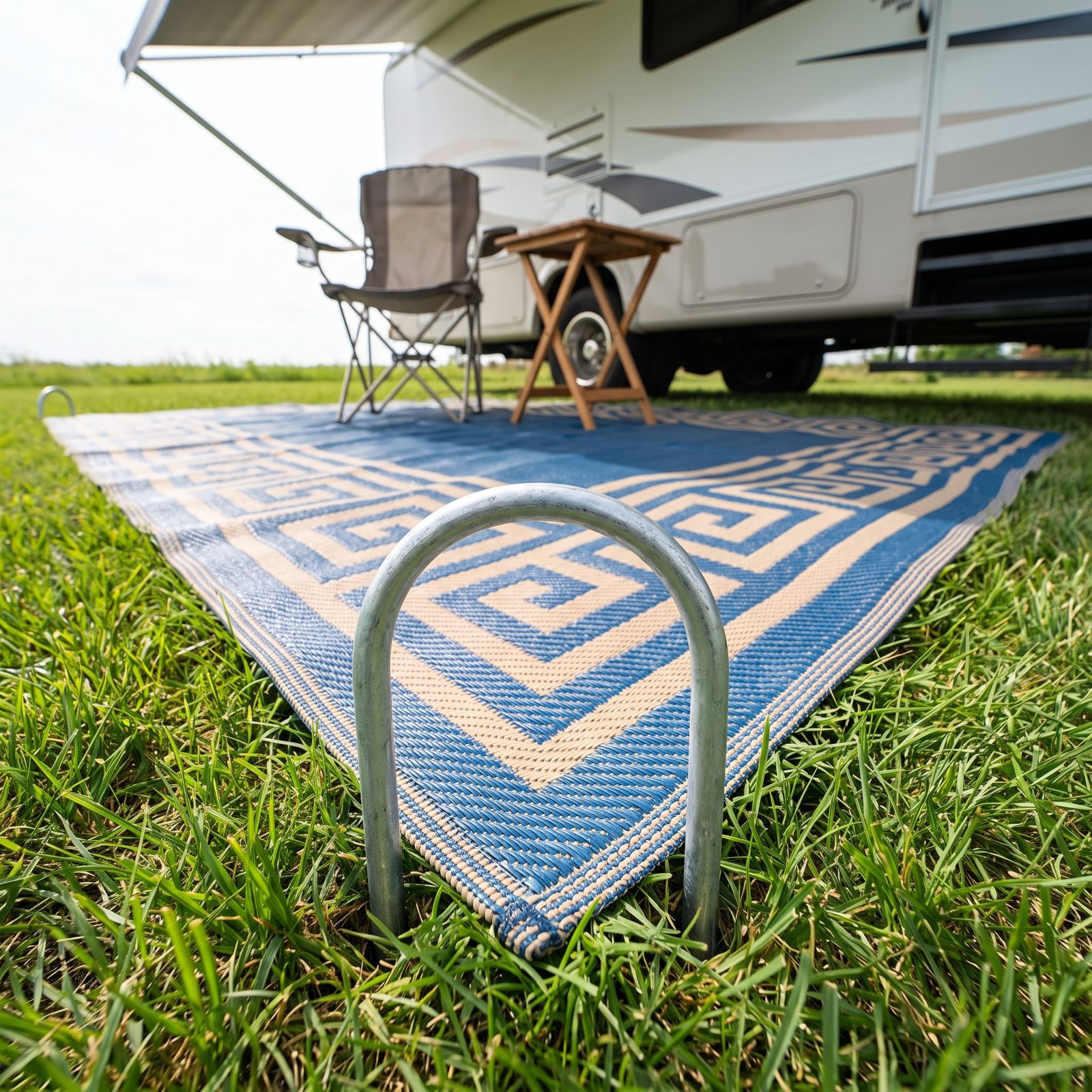 Pin Outdoor Rug Corners With Croquet Wickets Instead of Hauling Weights