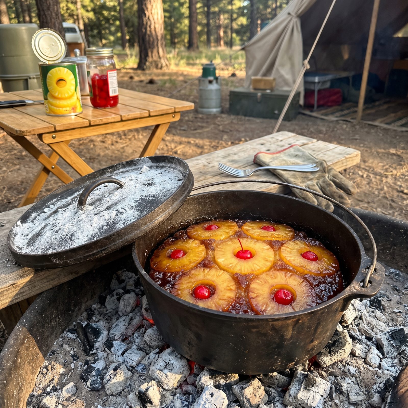 Pineapple Upside-Down Cake Baked in a Dutch Oven