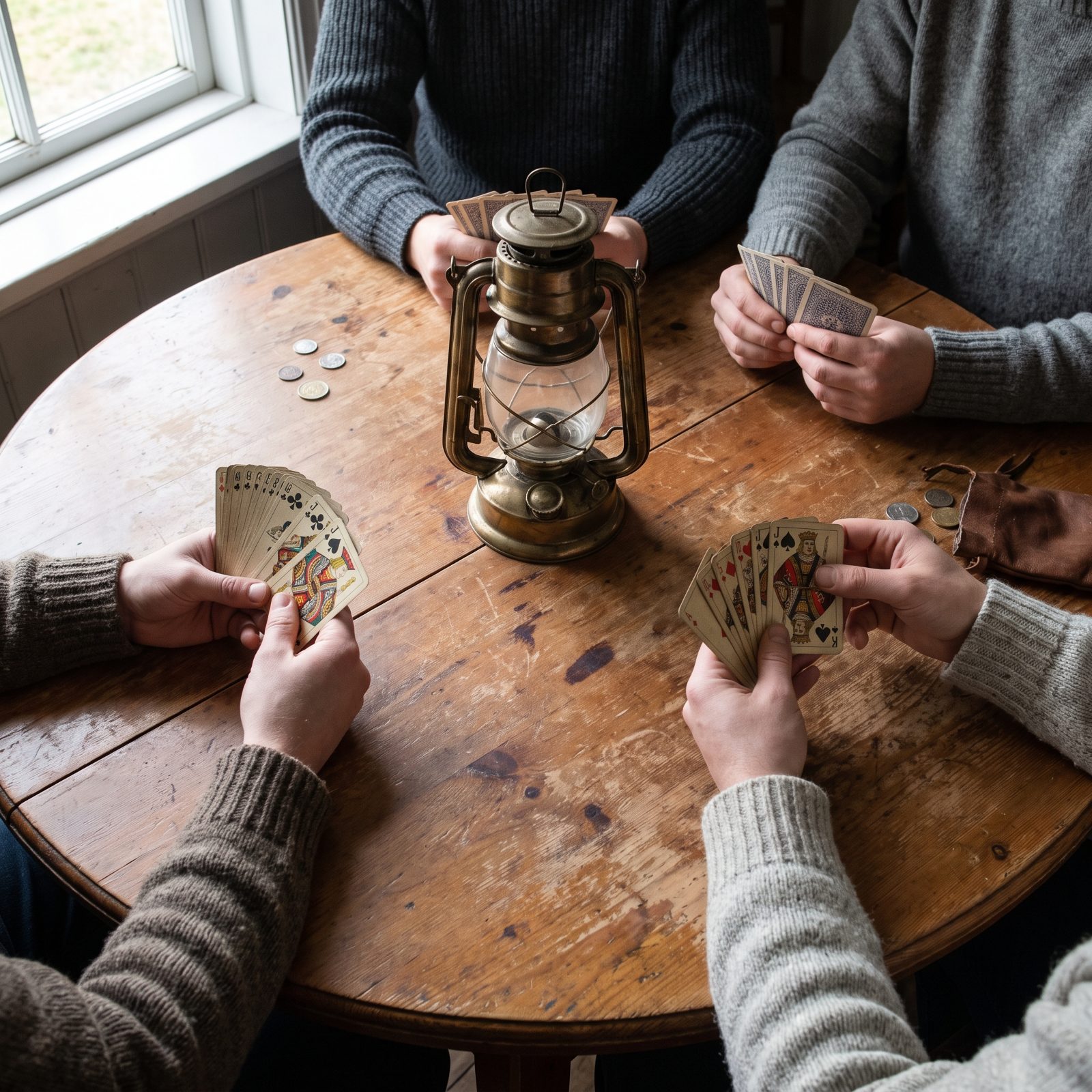 Playing Cards Under a Gas Lantern