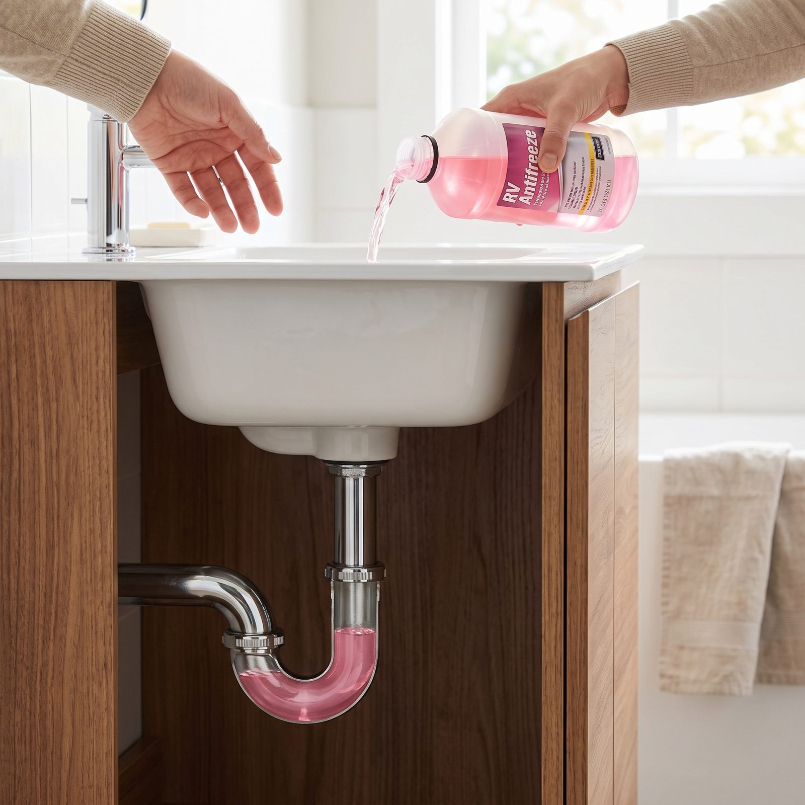 Pour Antifreeze into Every Sink and Shower P-Trap