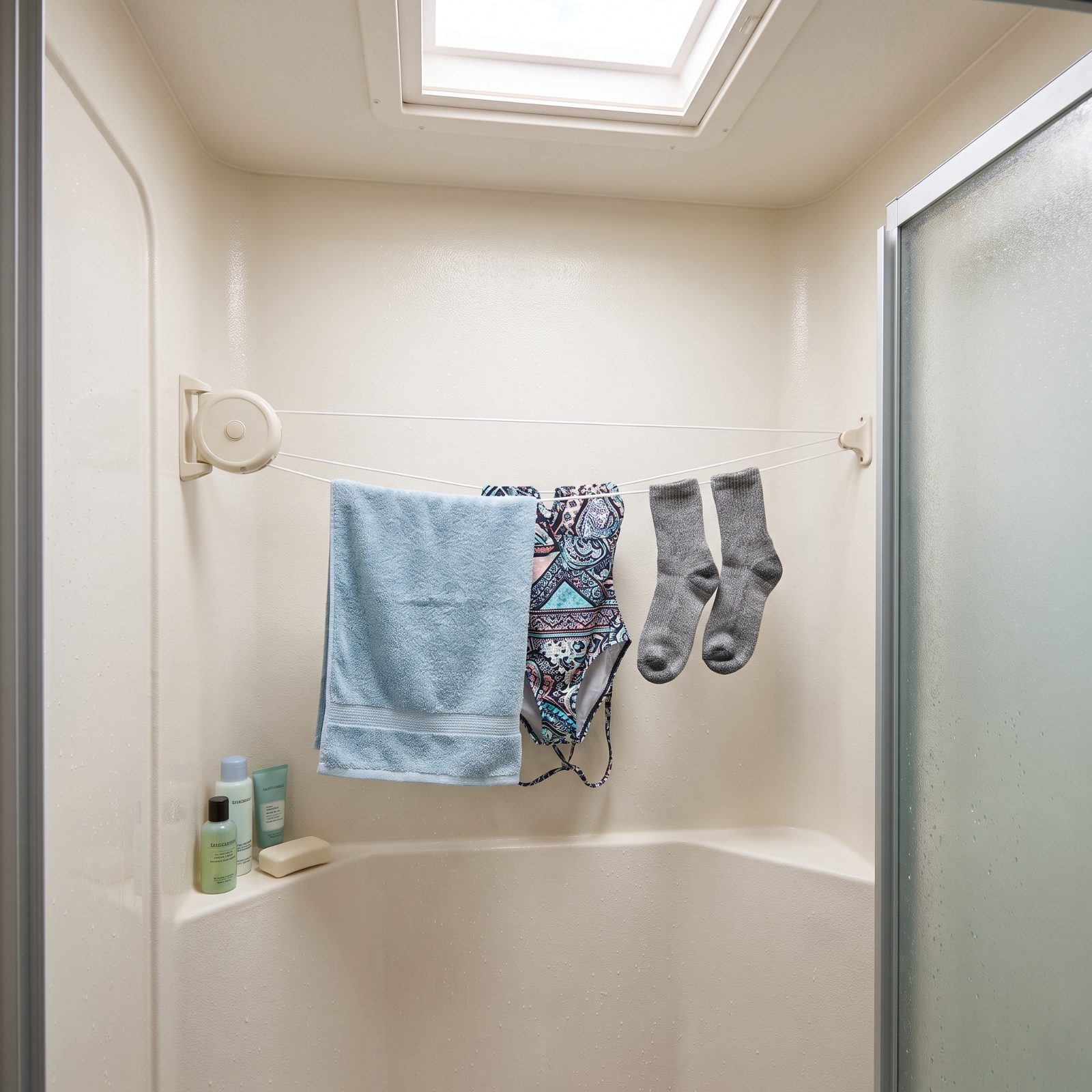 A Retractable Clothesline Mounted Inside the Shower