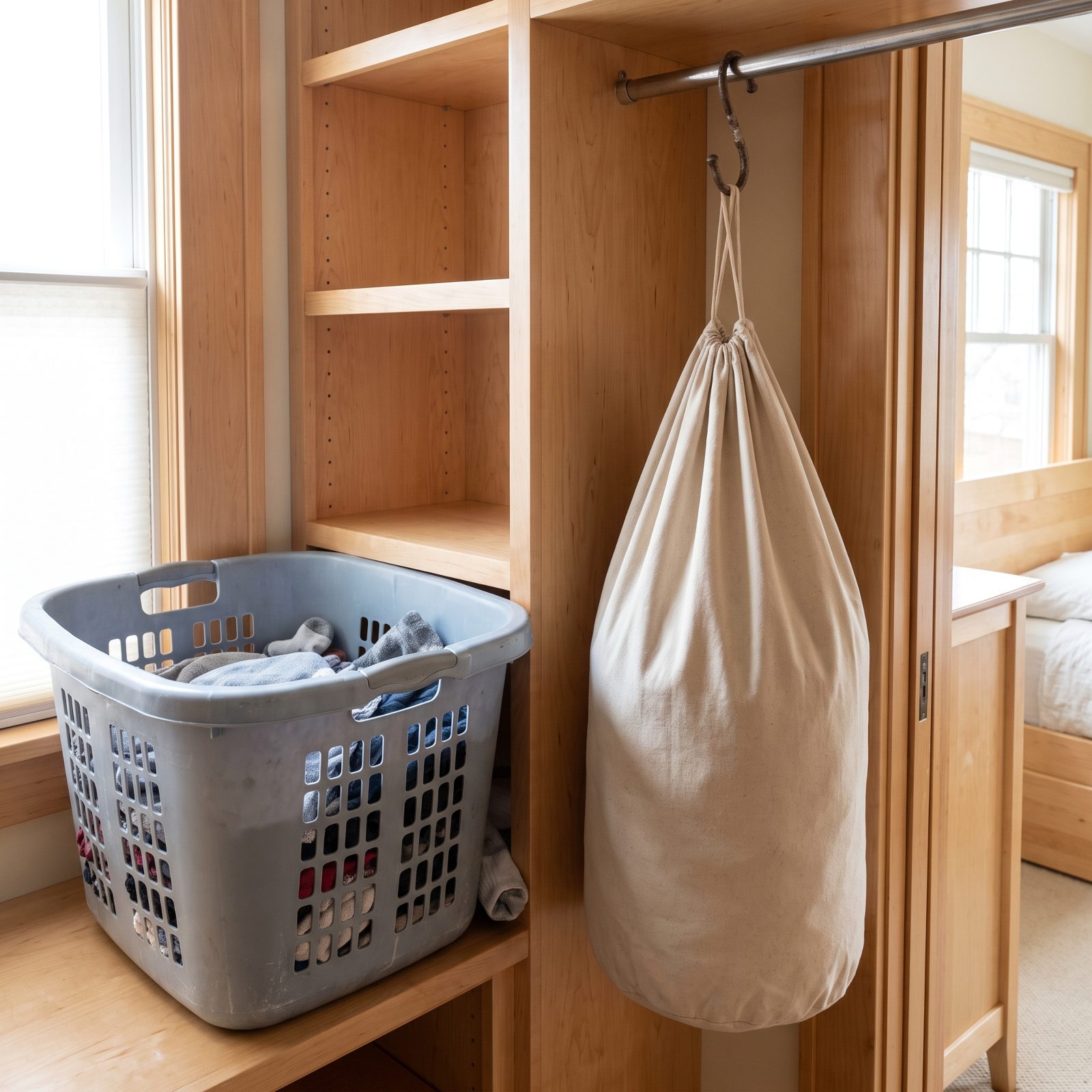 Rigid Laundry Baskets: Hang a Collapsible Laundry Sack Instead
