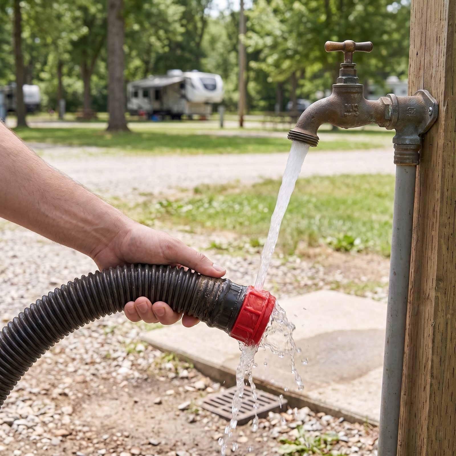 Rinsing a Sewer Hose at a Potable-Water Faucet