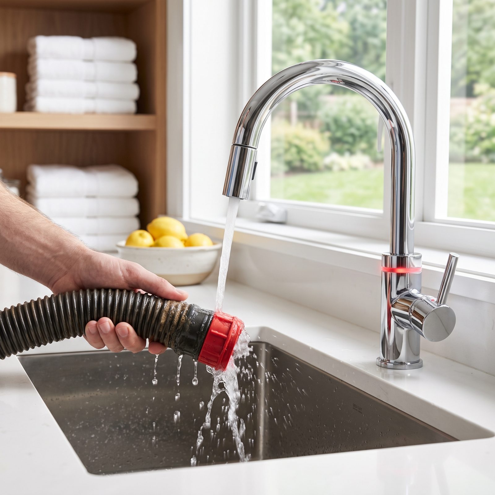 Rinsing a Sewer Hose at a Potable-Water Faucet