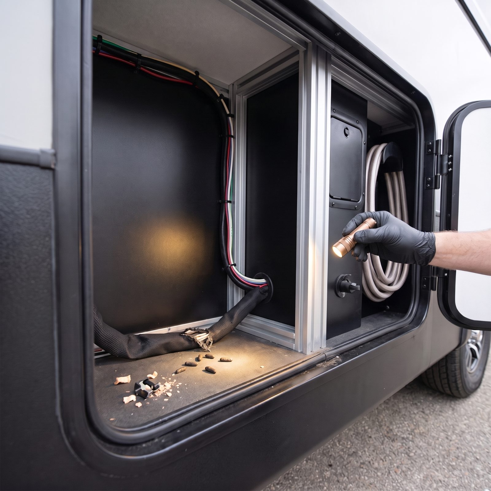 Rodent Droppings Inside Drawers and Utility Bays
