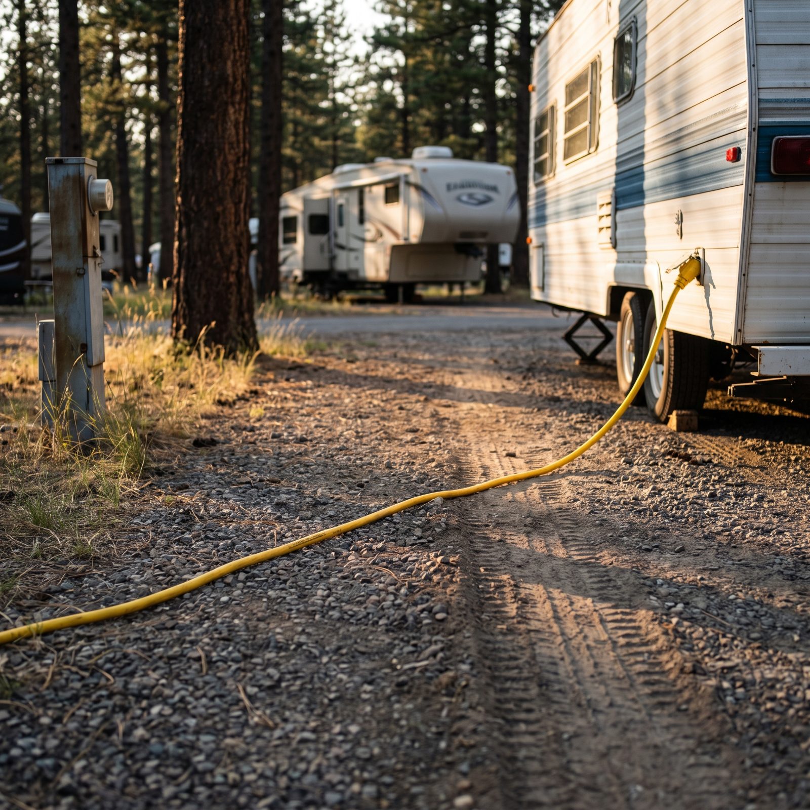 Routing the Power Cord Straight Across the Campground Road