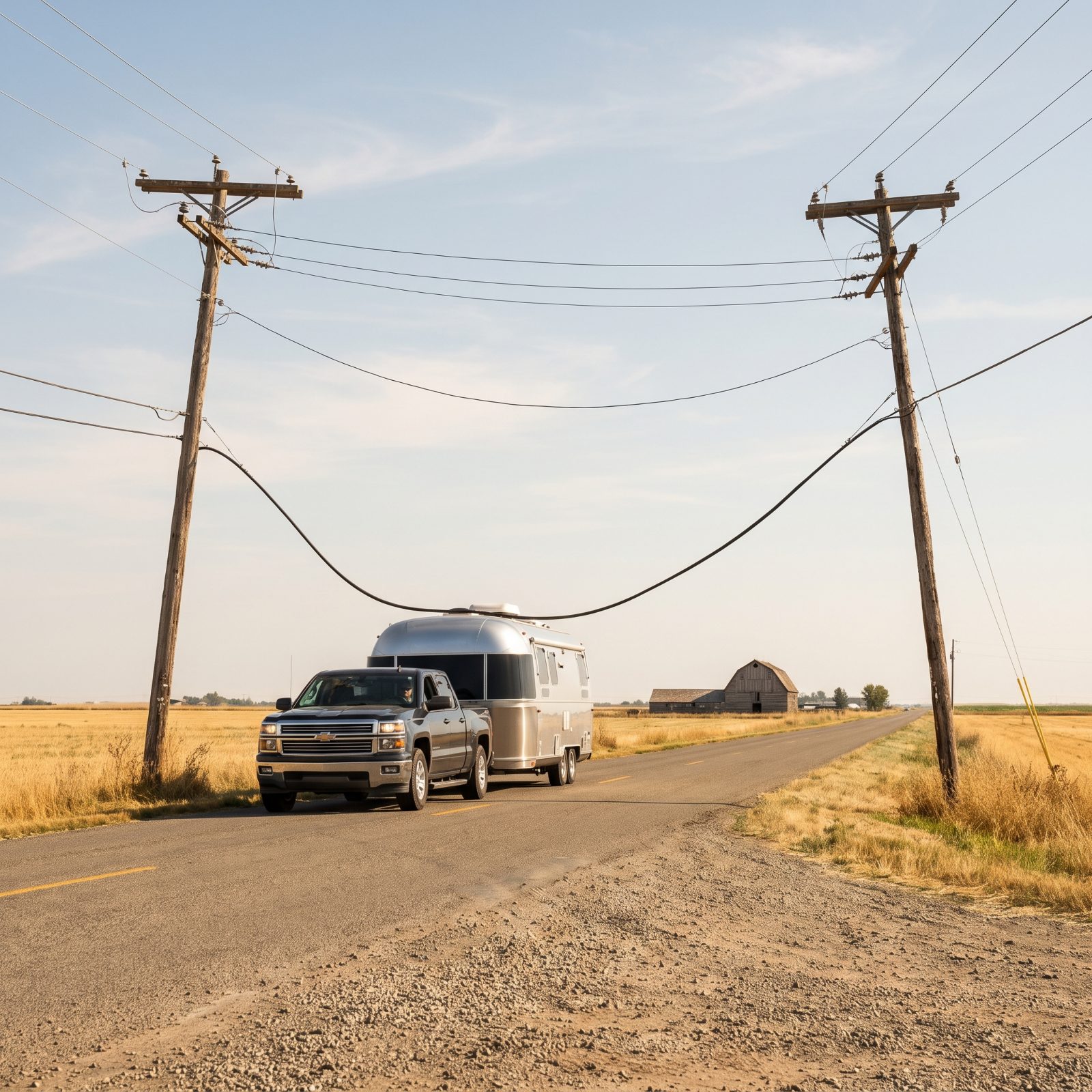Sagging Utility Lines Strung Low Over Back Roads
