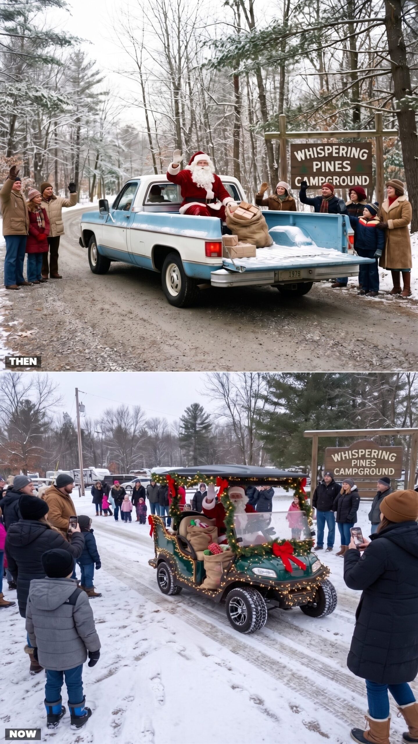 Santa's Campground Arrival: A Borrowed Pickup vs. a Decked-Out Golf Cart